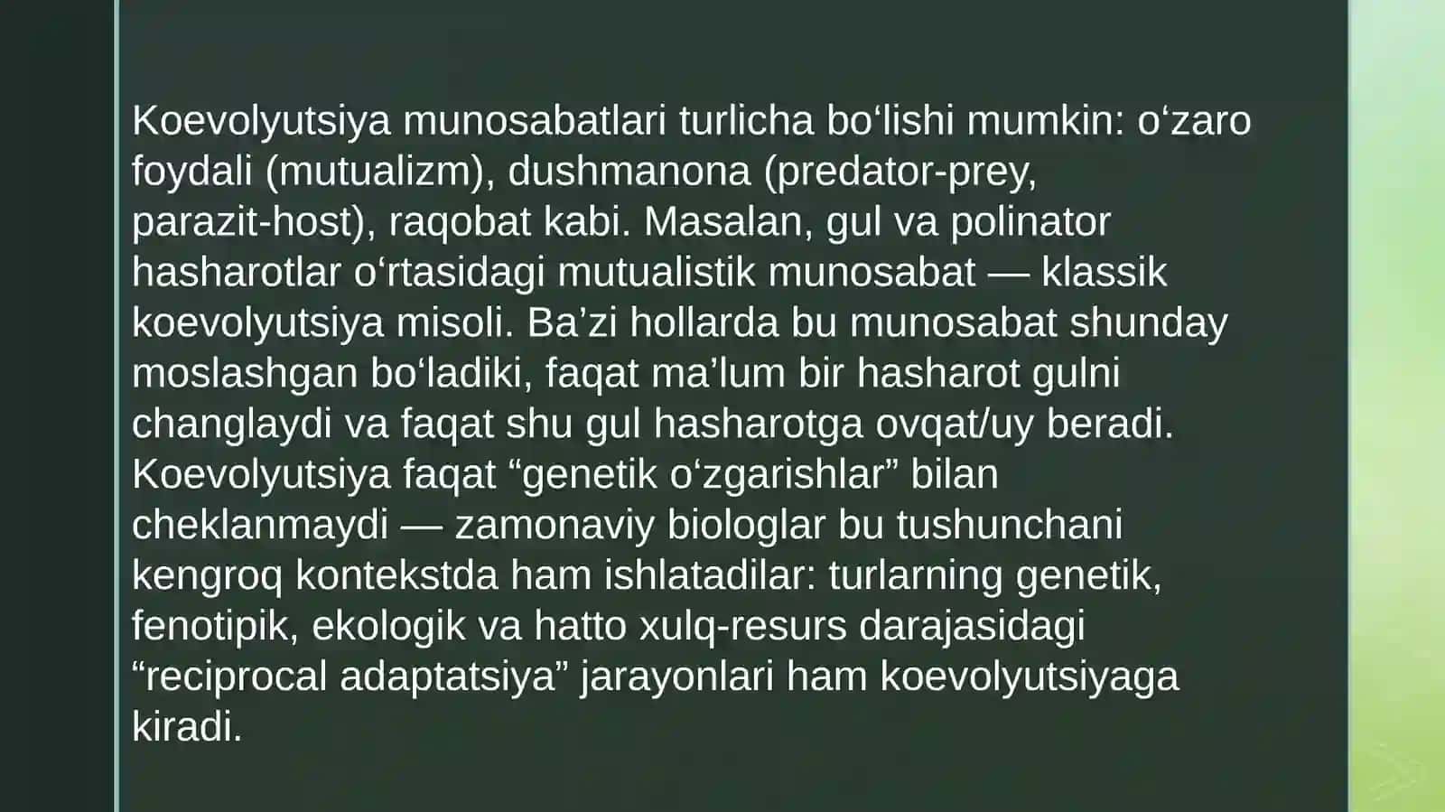 Koevolyutsiya va invayronmentalizm 4