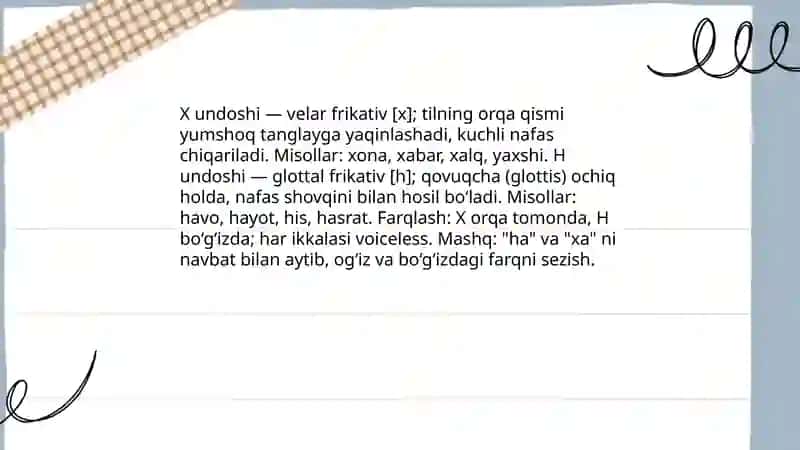 X va H undoshi 2-sinf 4