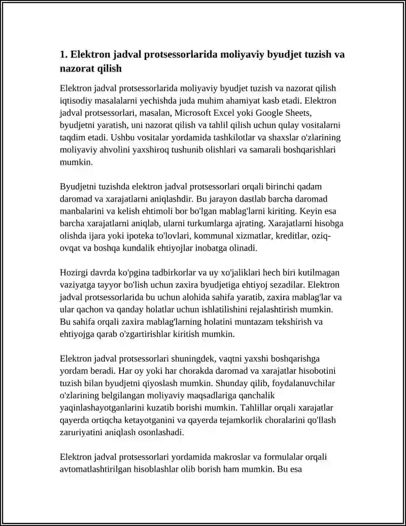Elektron jadval protsessorlarida moliyaviy byudjet tuzish va nazorat qilish 4