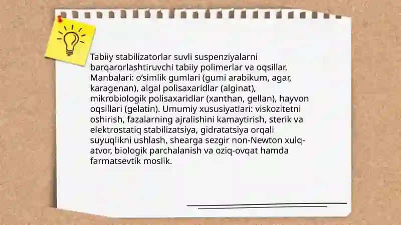 Suspenziyalar texnoiogiyasida ishlatiladigan stabilizatoriar 4