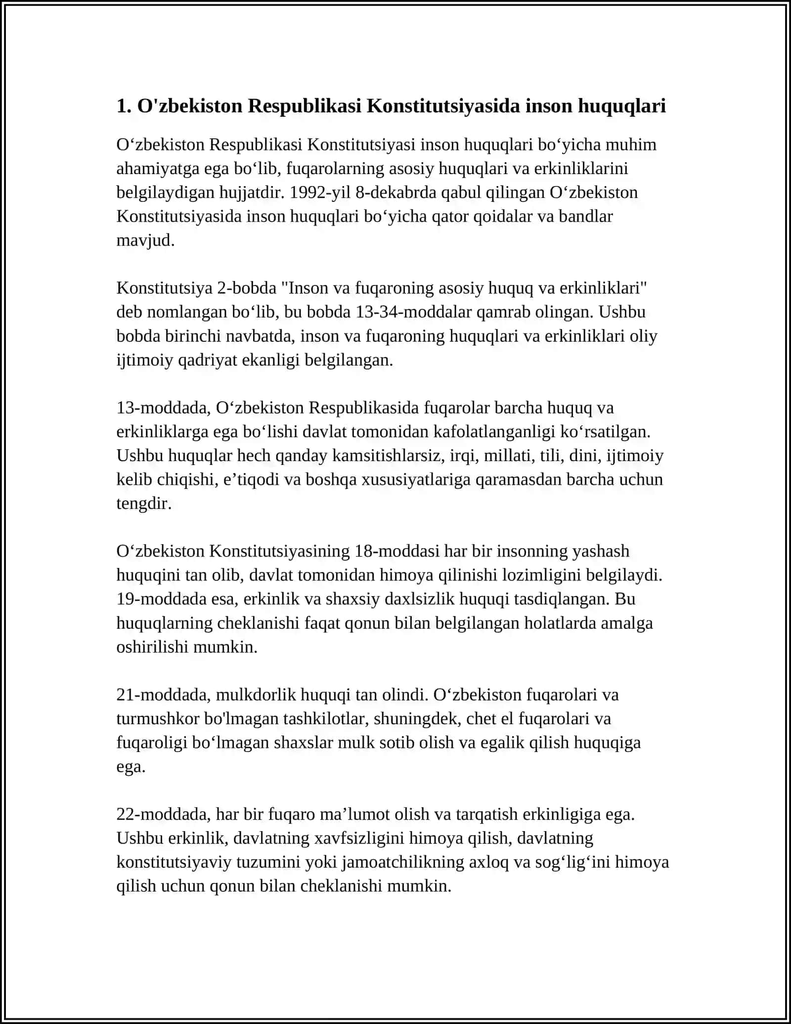 YANGI OʻZBEKISTONDA INSON HAQ HUQUQLARI VA ERKINLIKLARI KAFOLATINING YARATILISHI 4