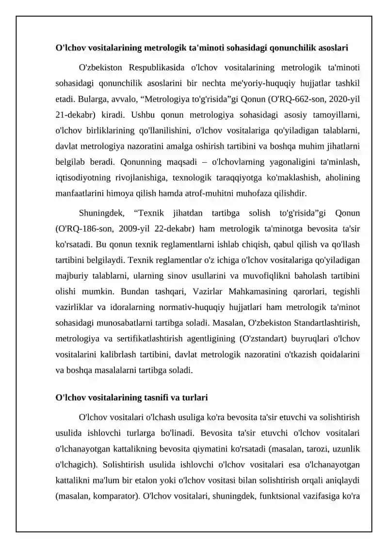 Metrologik taminotda o’lchash vositalarining xuquqiy o’rni 4