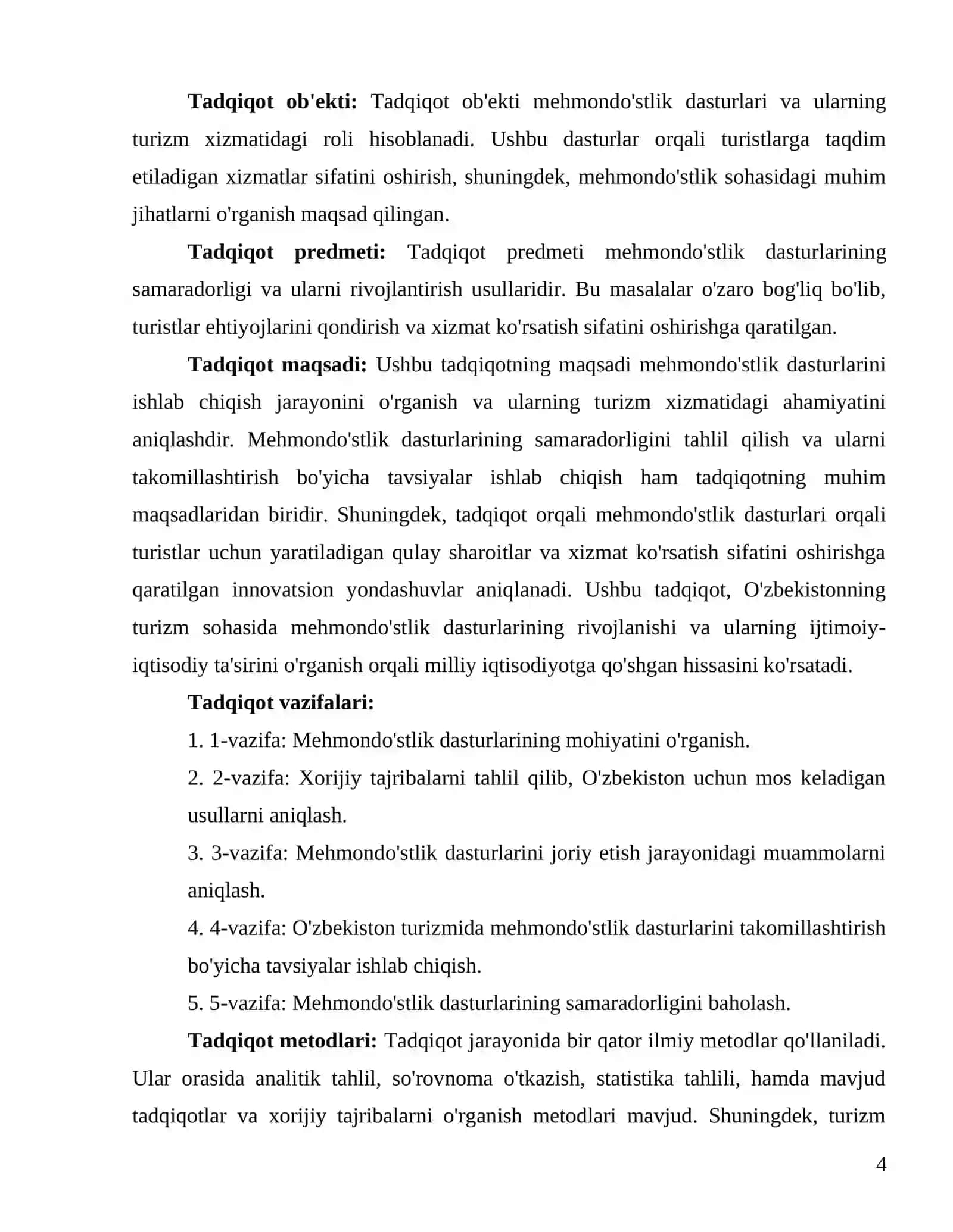 "Turizm xizmatida mehmondo'stlik dasturini ishlab chiqish" 4