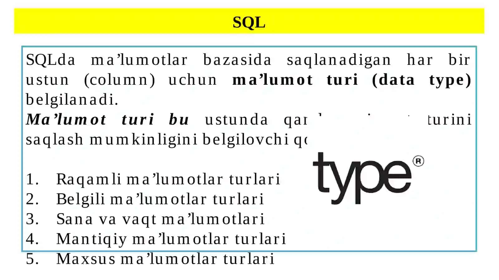 SQL tartiblangan so’rovlari 4