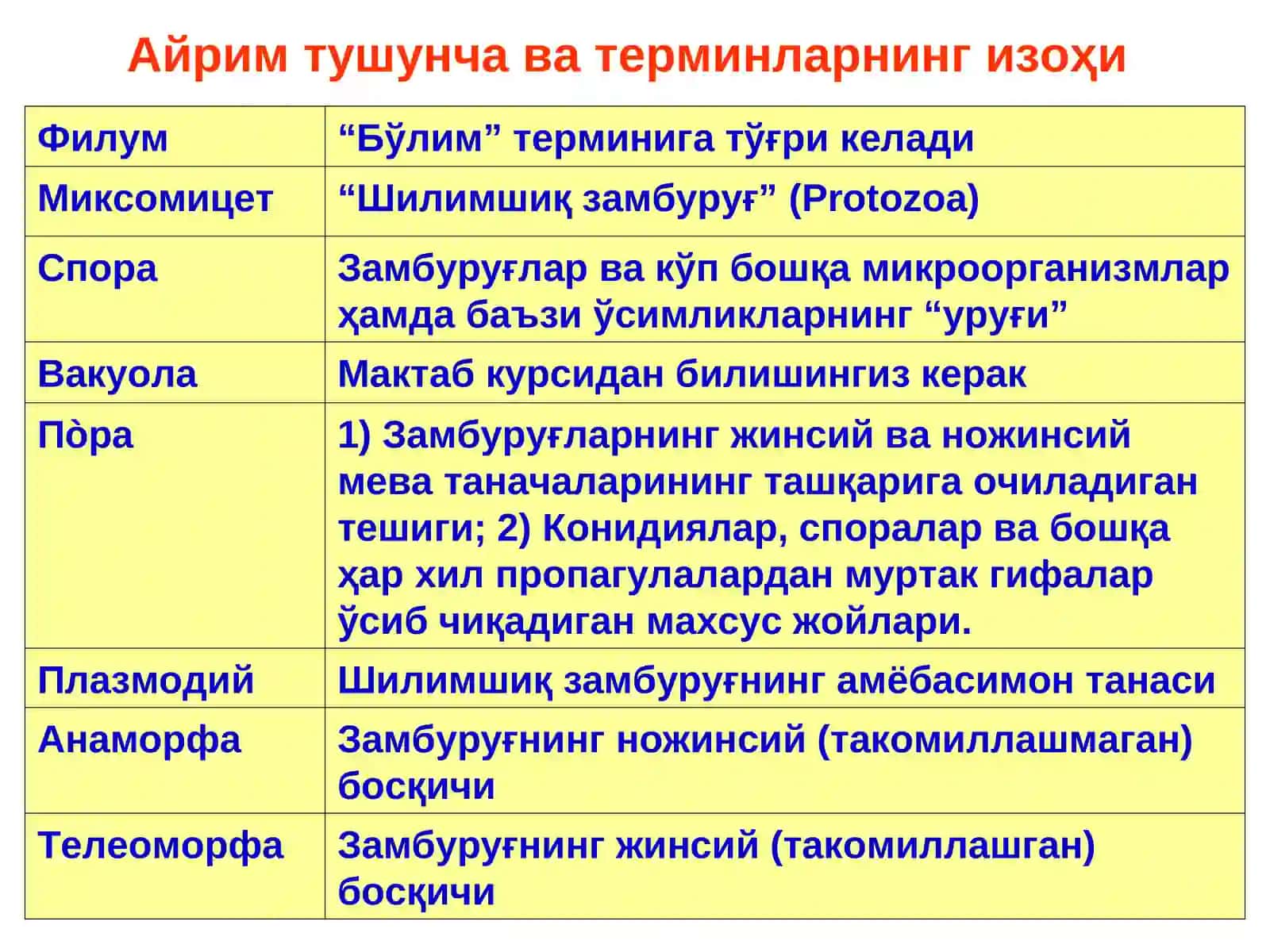 Замбуруғлар ва замбуруғсимон организмларнинг дунёлари, биологияси ва тузилиши 4