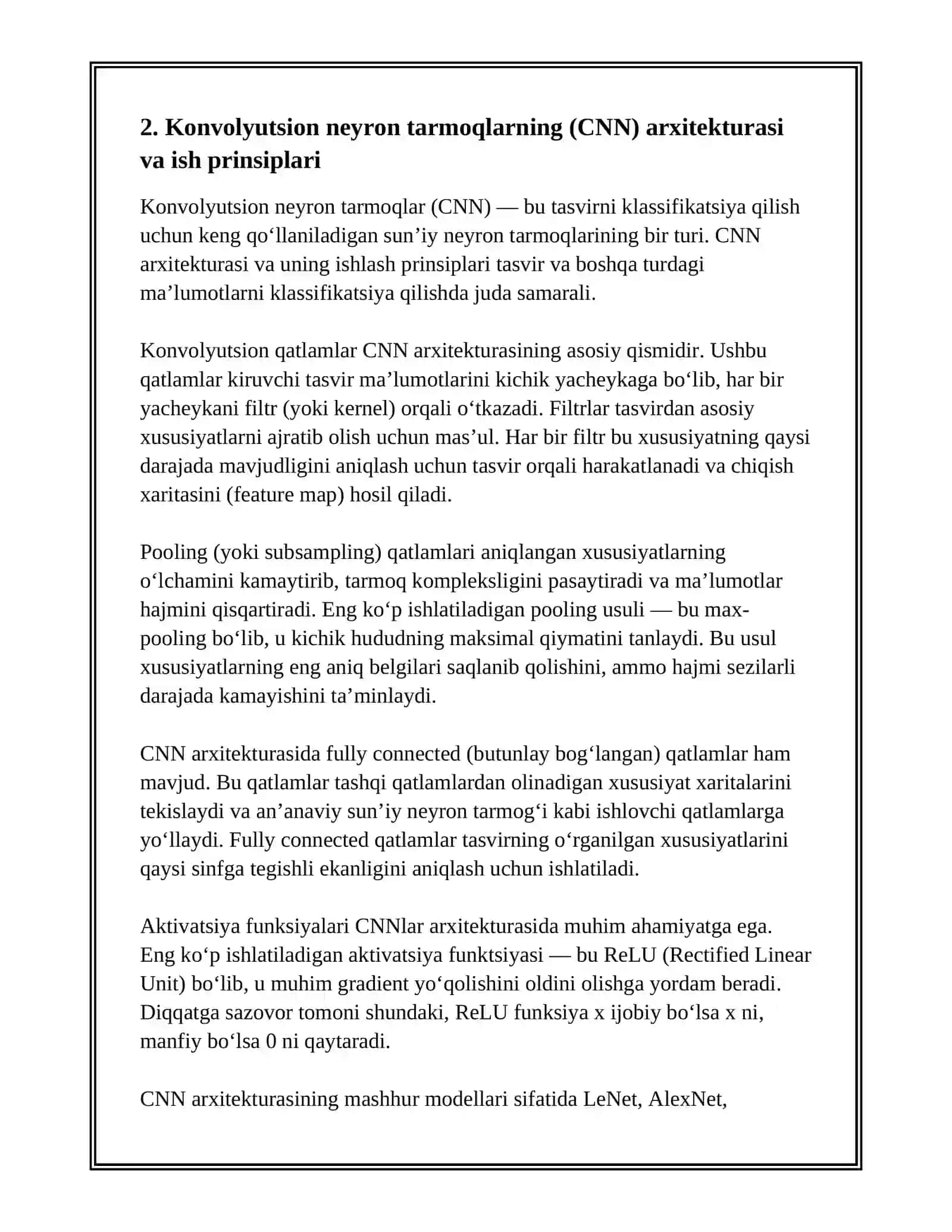 NEYRON TARMOQLAR YORDAMIDA TASVIRNI KLASSIFIKATSIYA QILISH 4