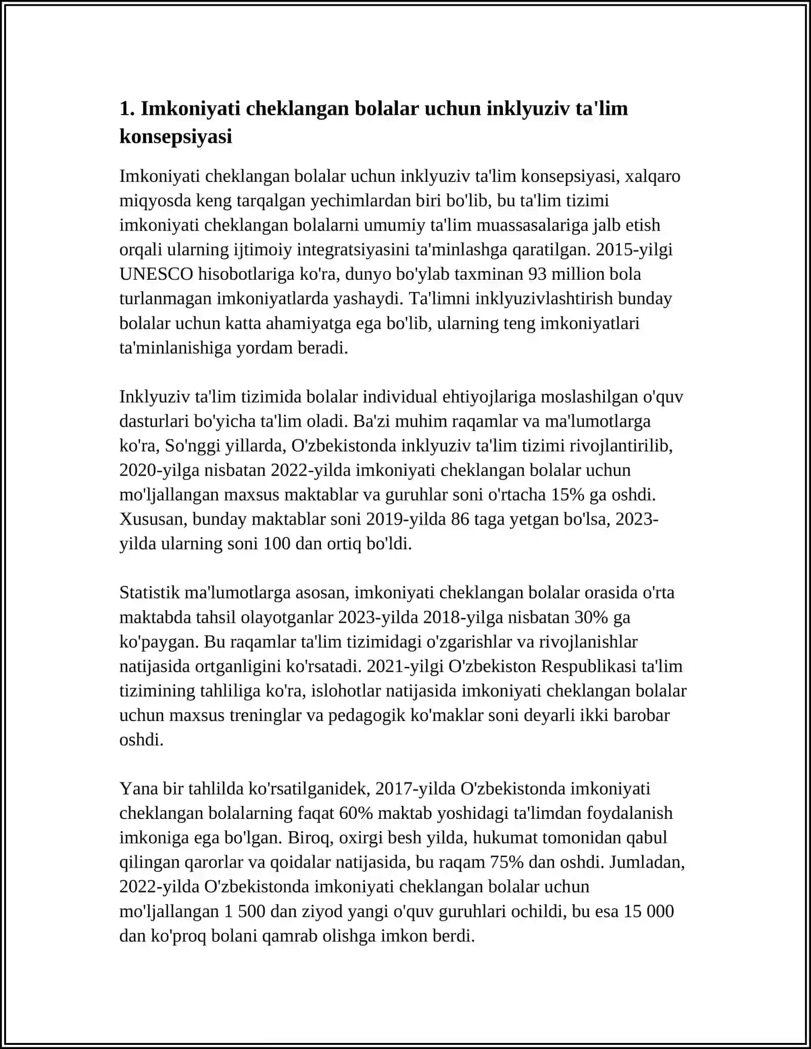 IMKONIYATI CHEKLANGAN BOLALAR UCHUN INKLYUZIV TA'LIM KONSEPSIYASI 4