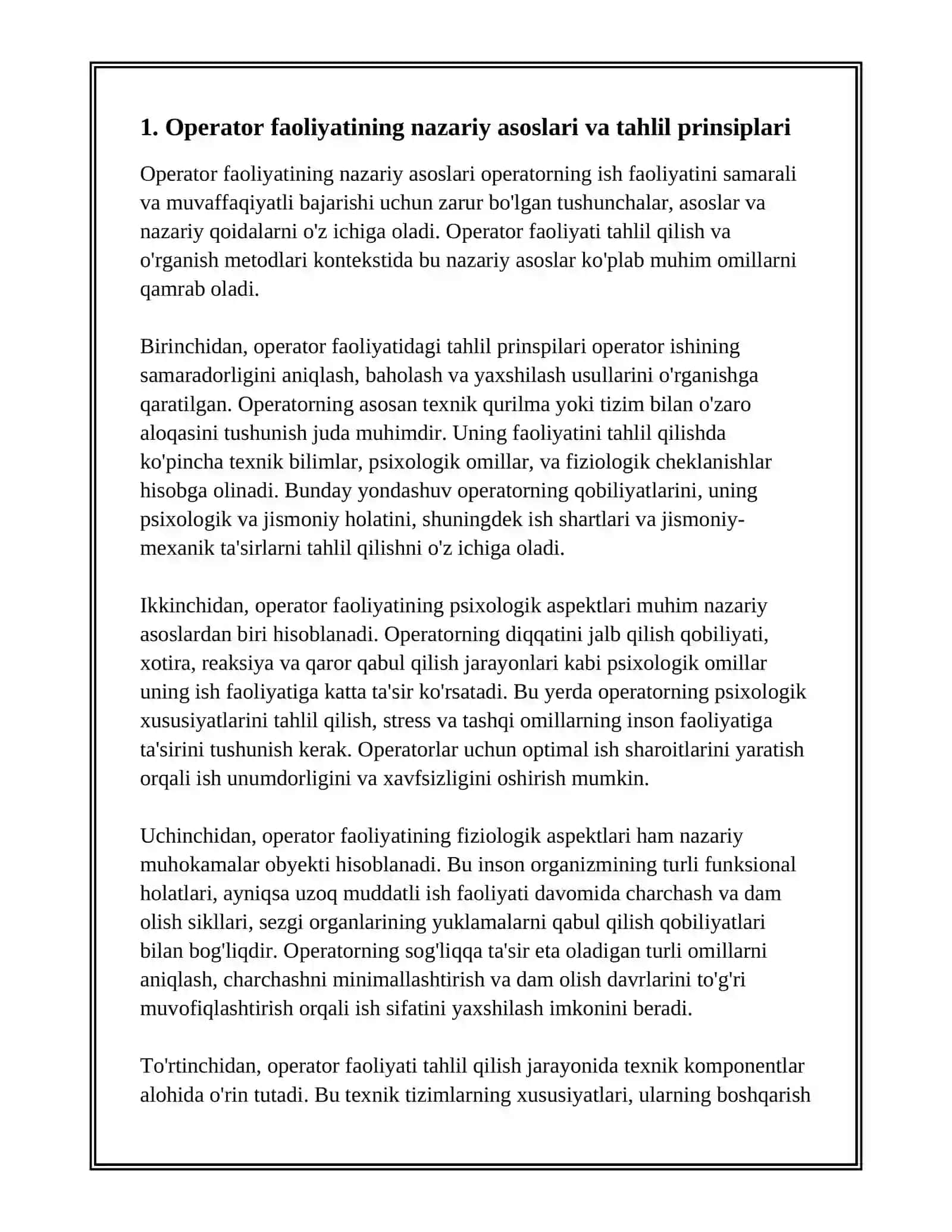 Operator faoliyatini tahlil qilish, o’rganish metodlari 4