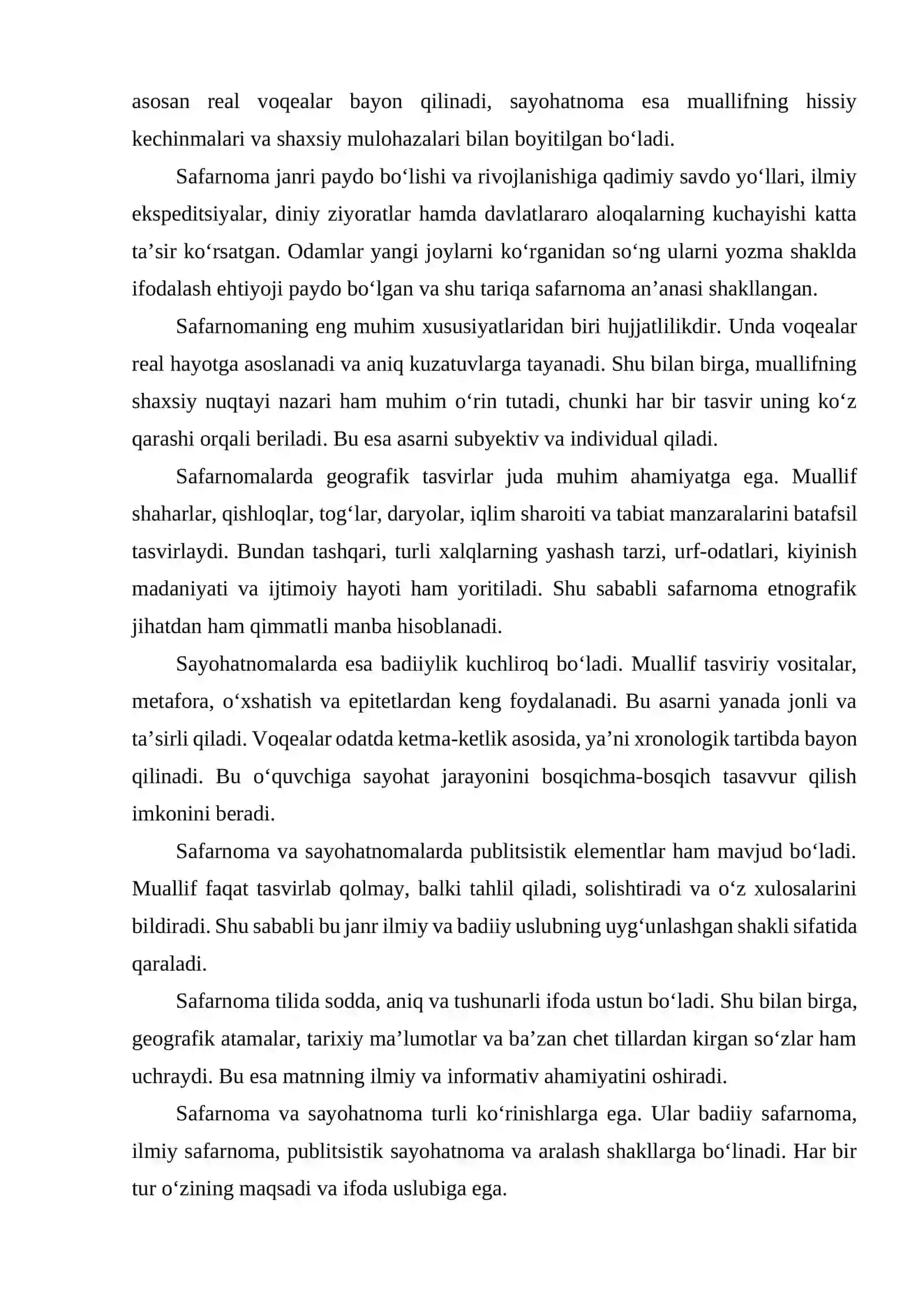 SAFARNOMA VA SAYOHATNOMALARNING JANR XUSUSIYATLARI 4