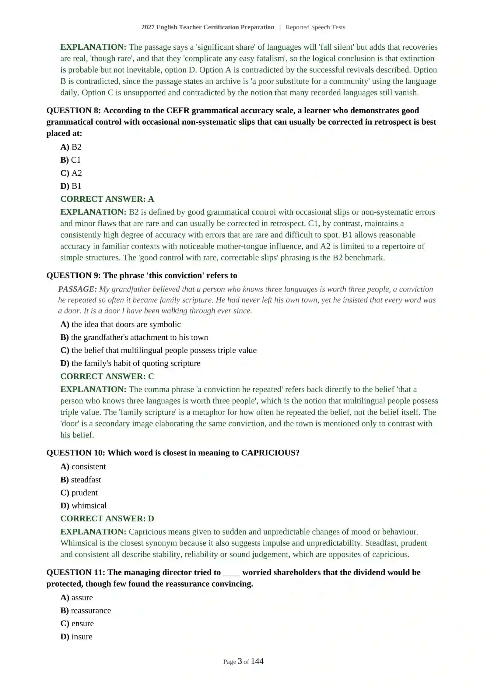 Advanced English Teacher Certification - Reported Speech Tests 4