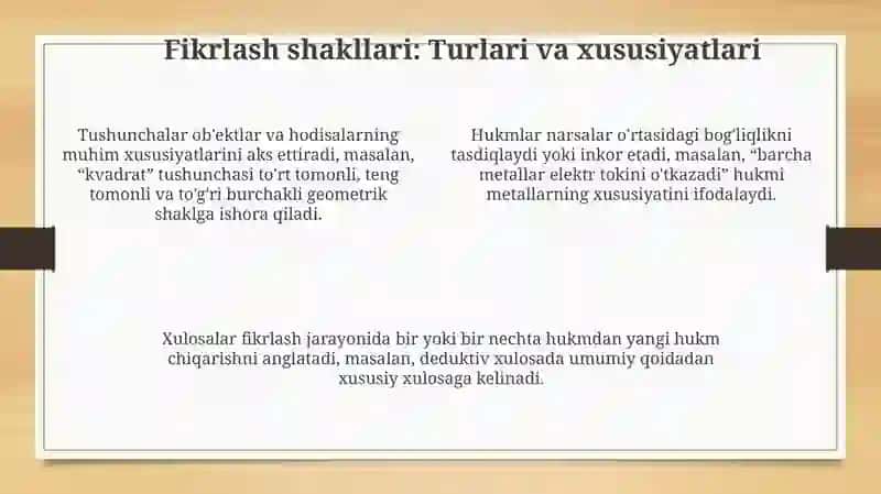 Tafakkur operatsiyalari tafakkur shakllari turlari 4