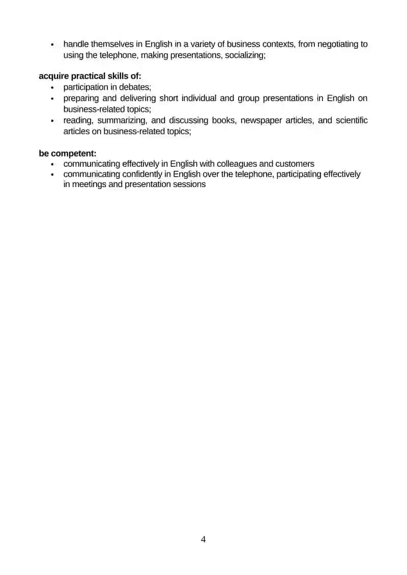 MODEL SYLLABUS on « Business English» 4