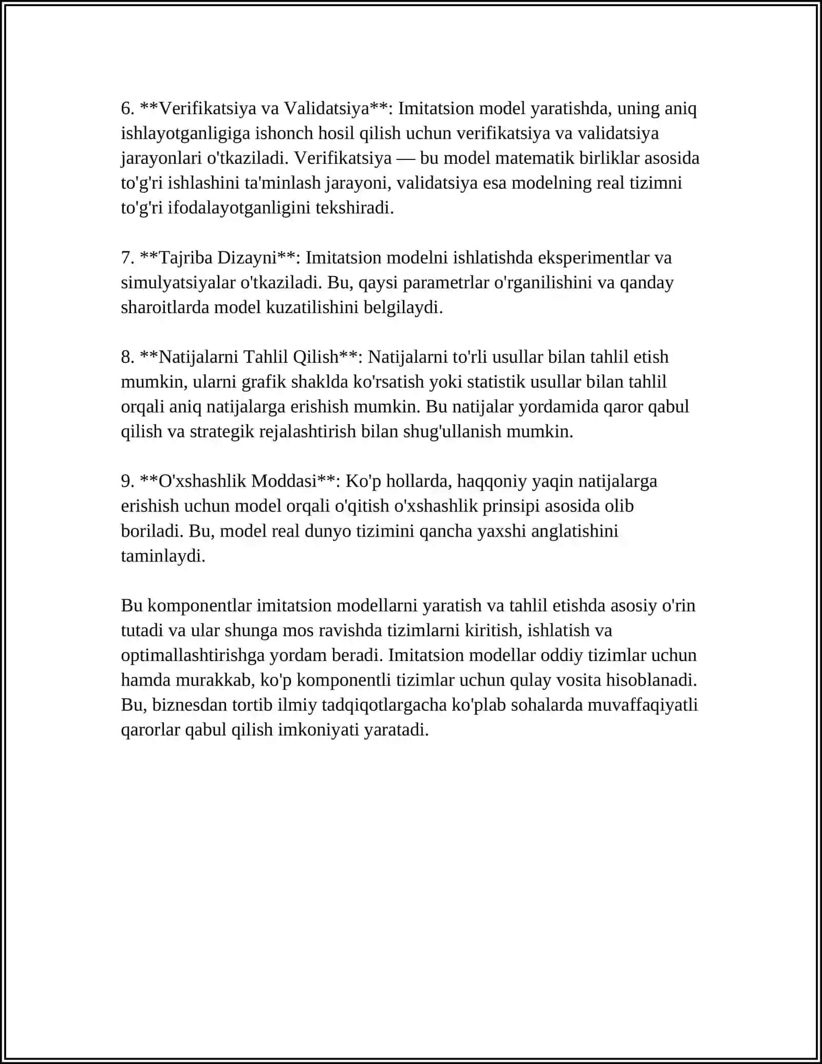 IMITASION MODELLARNI QURISH VA IMITASION EKSPERIMENTLARNI TASHKILLASHTIRISH METODOLOGIYASI 4