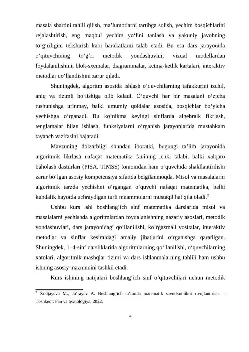 Boshlang‘ich sinf matematika darslarda misol va masalalarni yechishda algoritmlardan foydalanish metodikasi 4