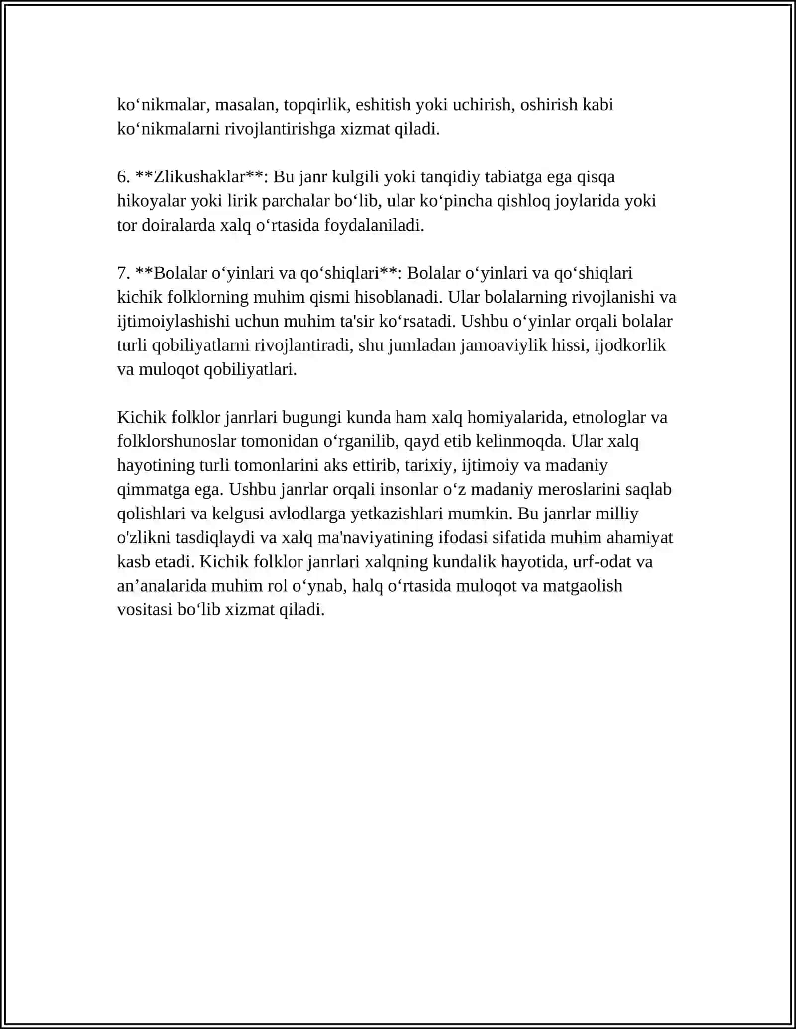 BOLALARNI AXLOQIY-ESTITIK RUHDA TARBIYALASHDA KICHIK FOLKLOR JANRLARI NA'MUNALARIDAN FOYDALANISH 4