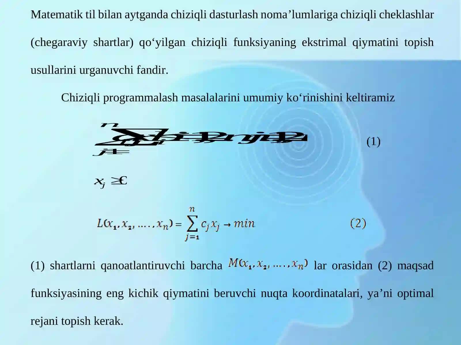 Chiziqli programmalashtirish masalasi: yechimlari va ularning xossalari 4
