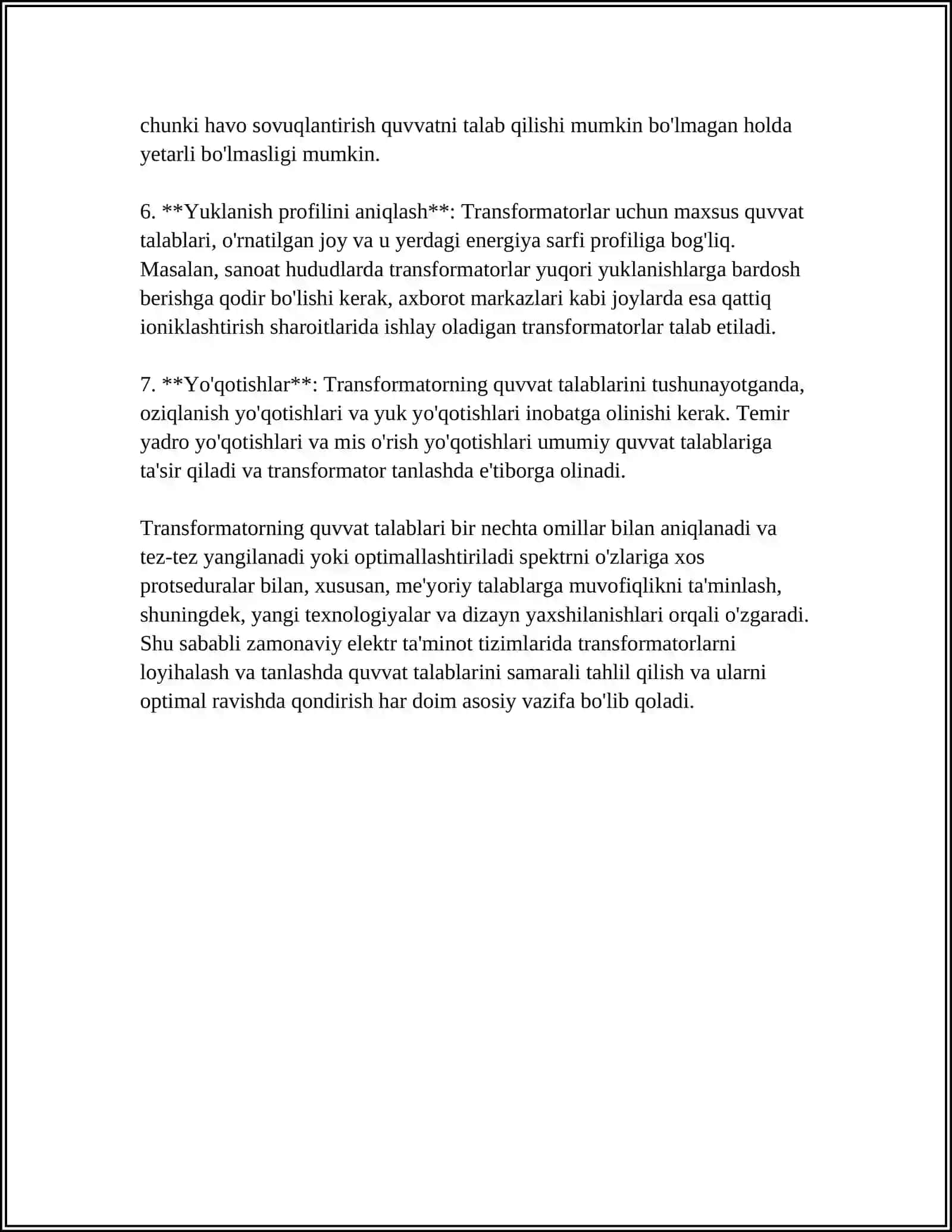 TRANSFORMATOR QUVVATINI TANLASH 4