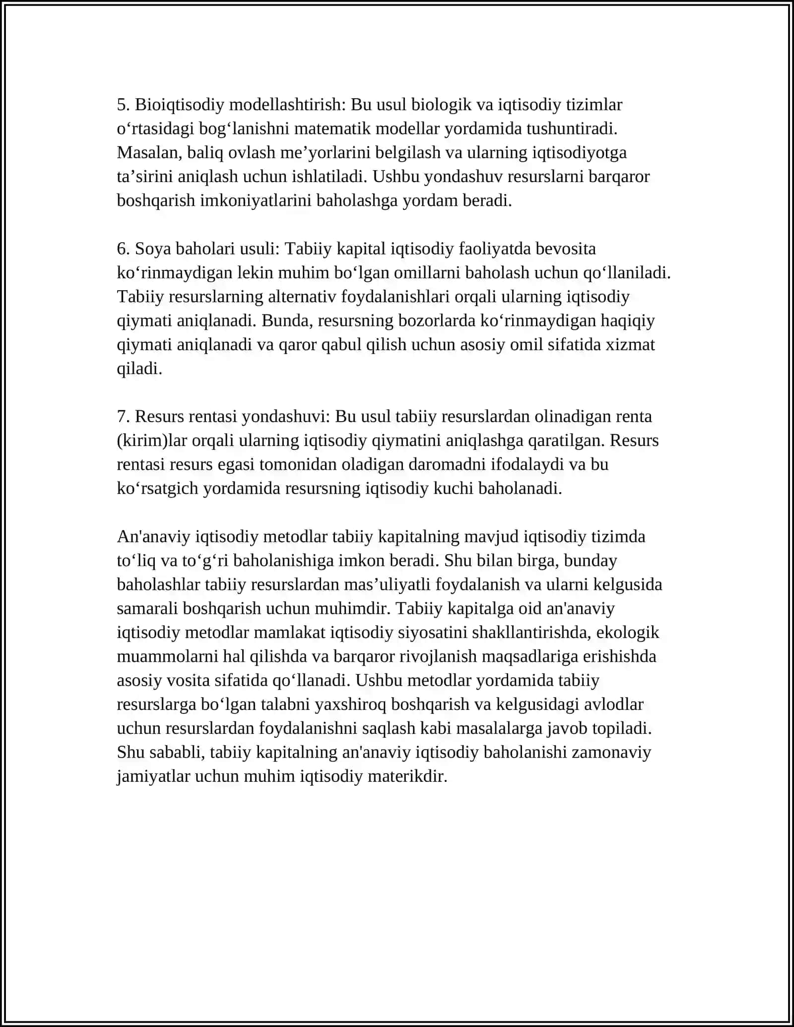 TABIIY KAPITALNI BAHOLASHNING IQTISODIY MATERIKLARI.YAIM ALTERNATIVLARI 4