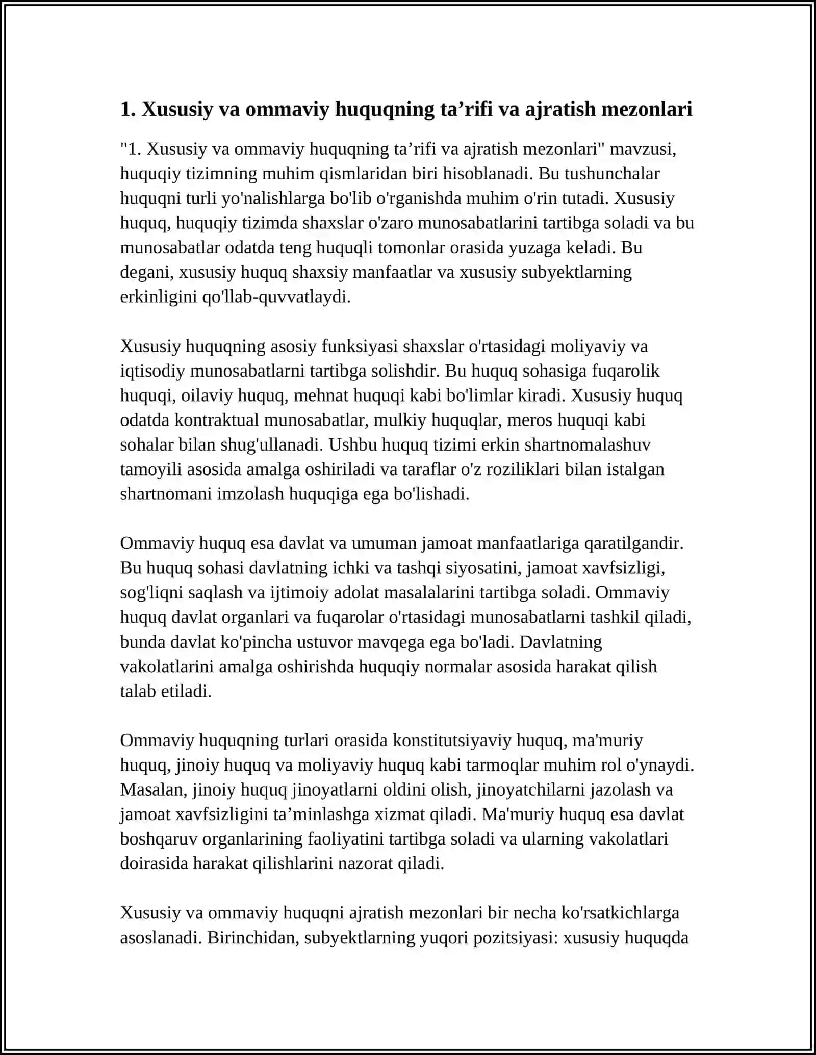 HUQUQ TIZIMINI XUSUSIY VA OMMAVIY HUQUQQA AJRATISH 4
