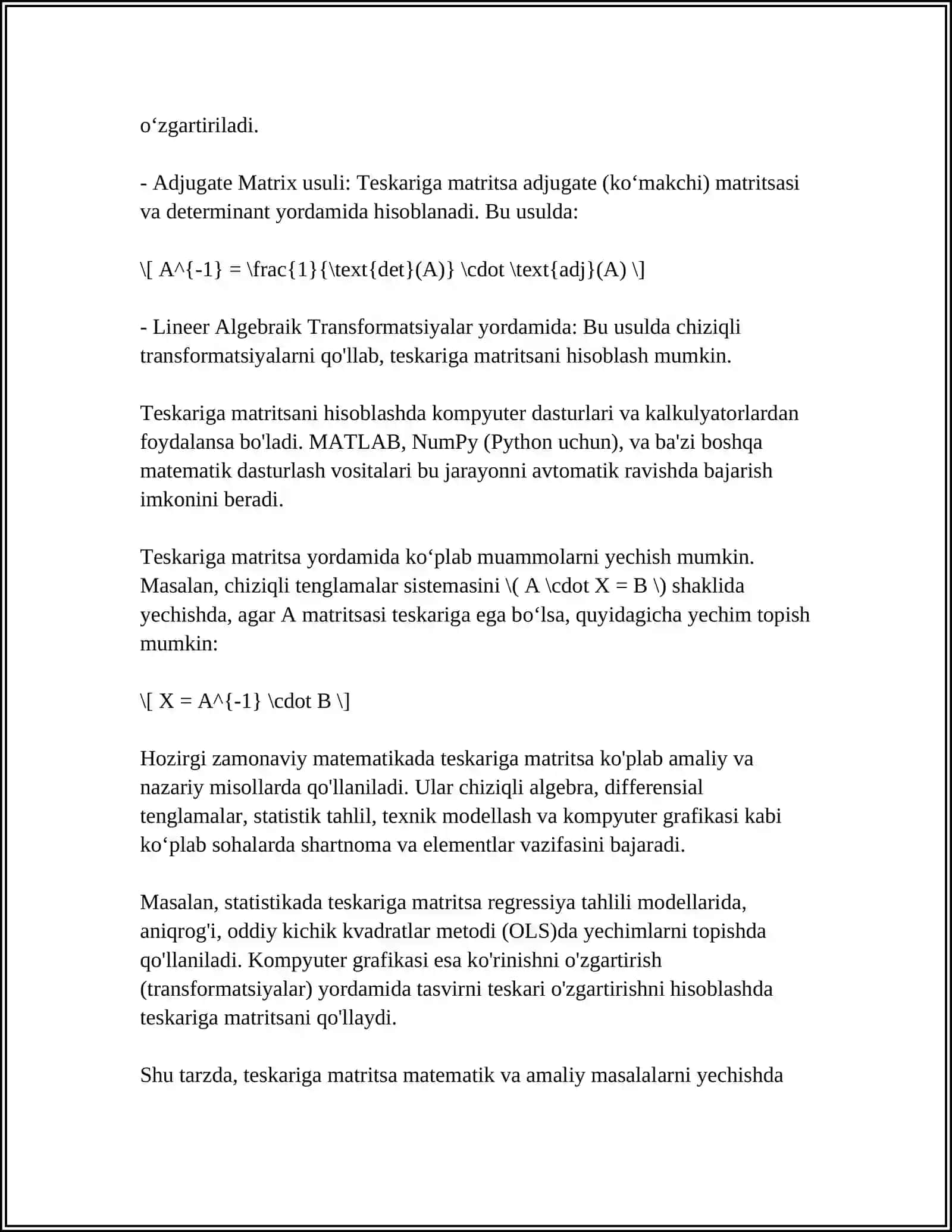 TESKARI MATRITSA 4