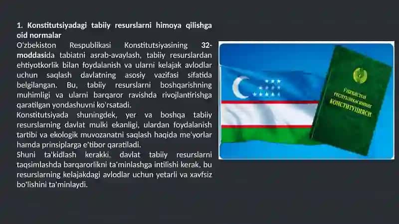 O'zbekiston Respublikasi Konstitutsiyasi: Tabiatni Muhofaza Qilish 4