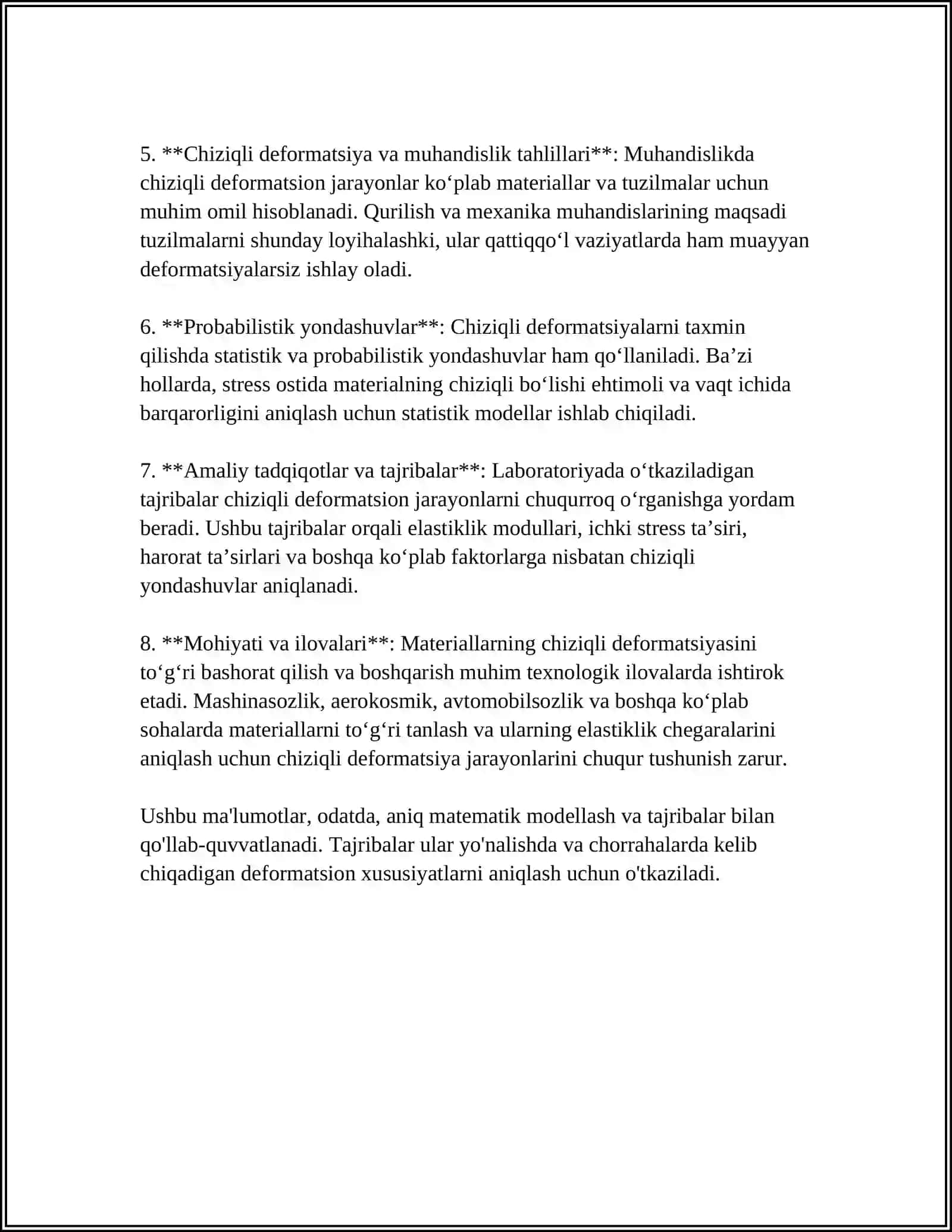MUSTAQIL ISH Mavzu: DEFORMATSION JARAYONLARNI MODELLASHTIRISH 4