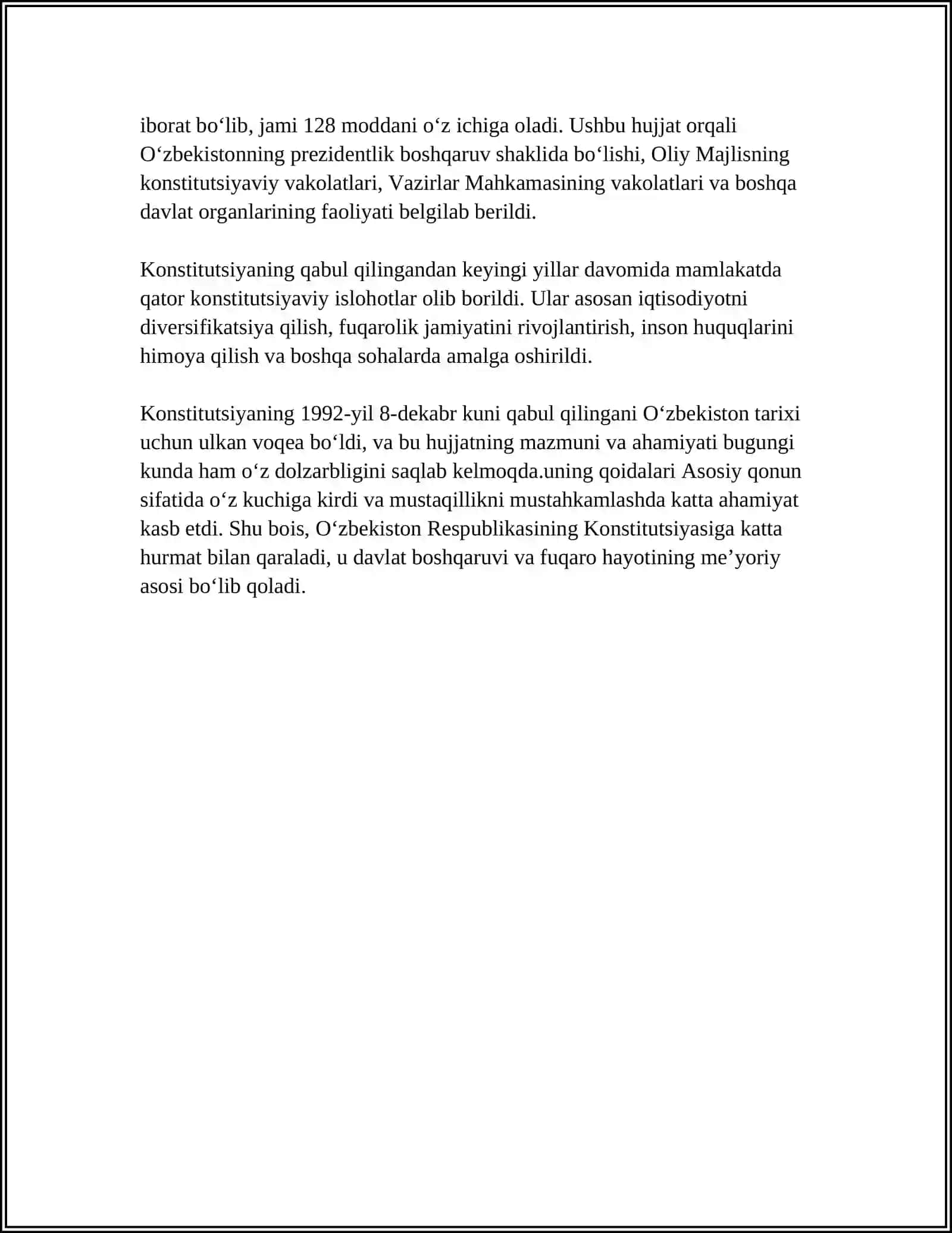 MUSTAQIL OʻZBEKISTON RESPUBLIKASI BIRINCHI KONSTITUTSIYASI VA UNING OʻZIGA XOS JIHATLARI 4
