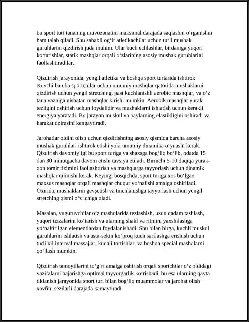 TANLANGAN SPORT TURI BUYICHA BADAN QIZDIRISH MASHQLARINI TUZISH 4