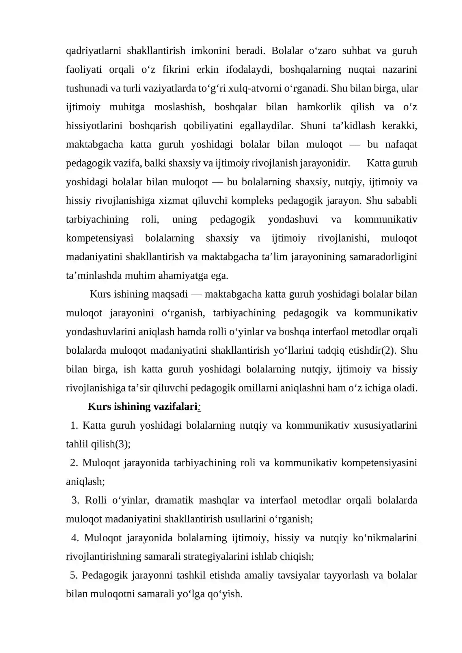 KURS ISHI “NUTQ O’STIRISH METODIKASI” FANIDAN MAVZU: MAKTABGACHA KATTA GURUH YOSHDAGI BOLALAR BILAN MULOQOT 4
