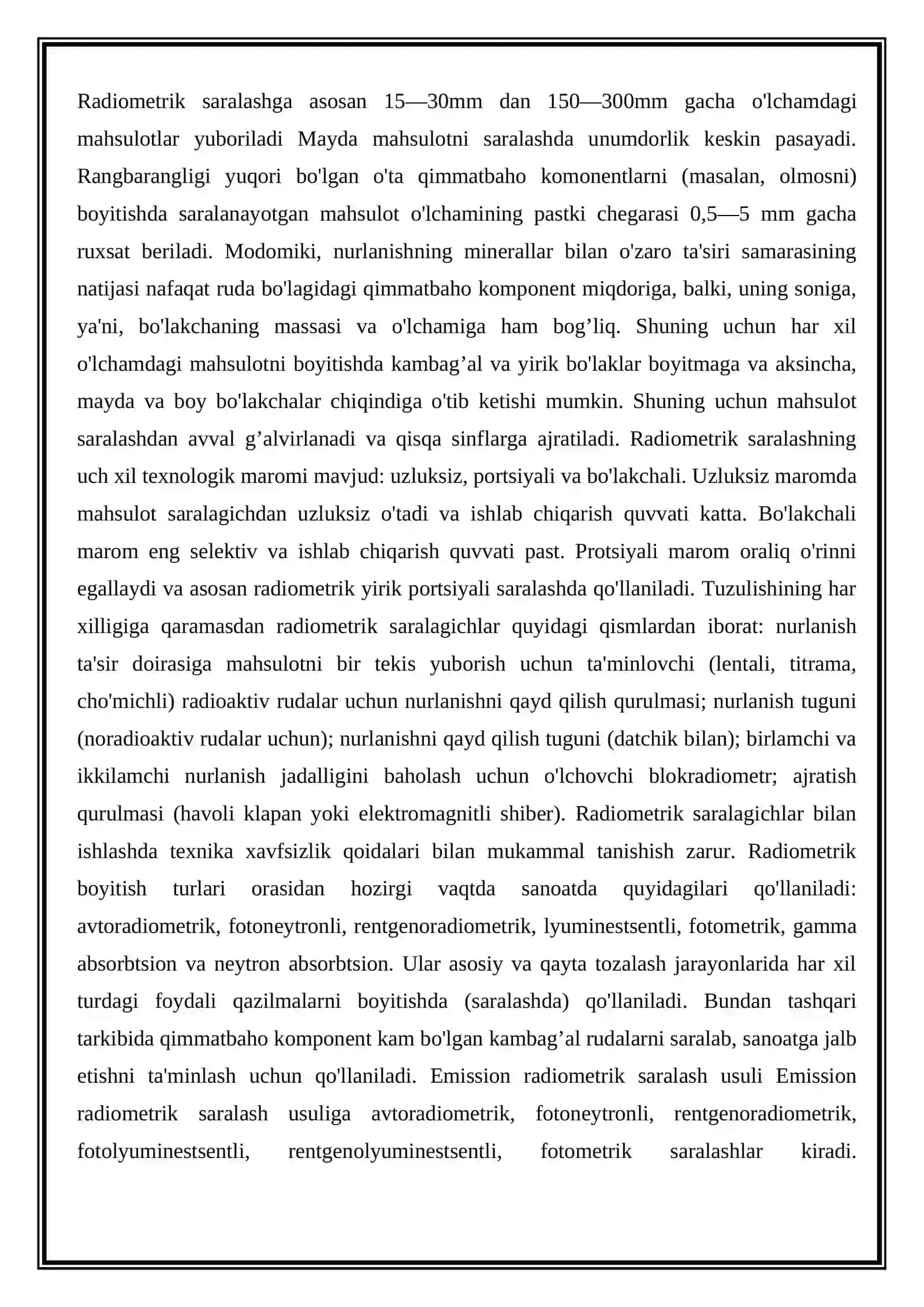 Radiometrik usulida saralash 4
