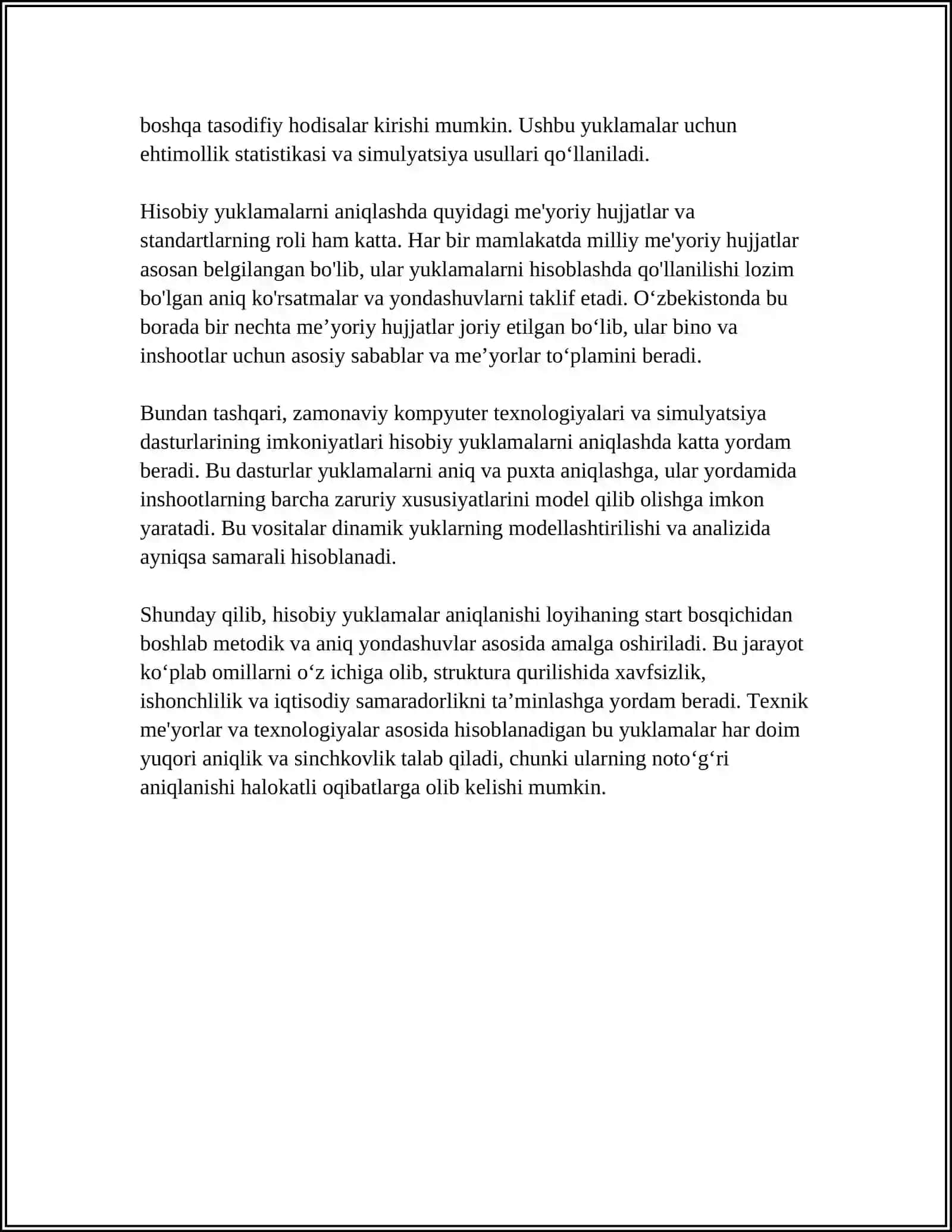 MUSTAQIL ISH Mavzu: HISOBIY YUKLAMALARNI ANIQLASH VA TRANSFORMATOR PUNKTI QUVVATINI TANLASH 4