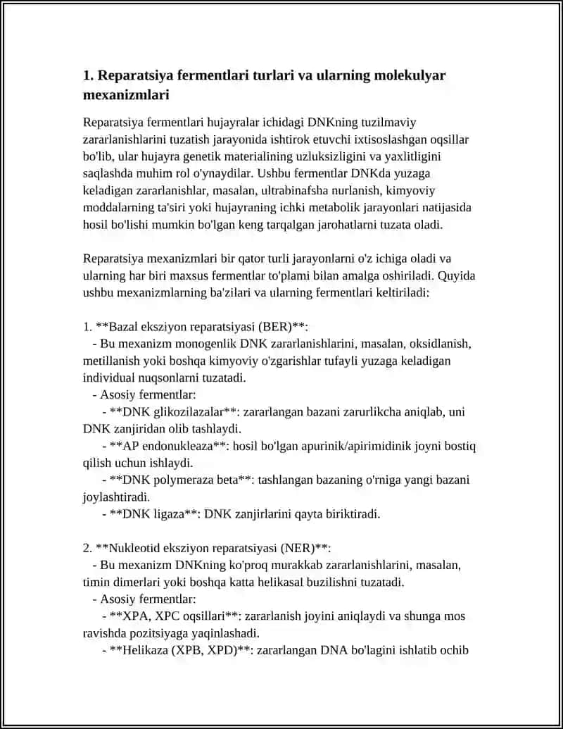 REPARATSIYA FERMENTLARI FAOLIYATINING XILMA-XILLIGI.NOALLEL GENLARNING OʻZARO TAʼSIRI.PLEYOTROPIYA 4