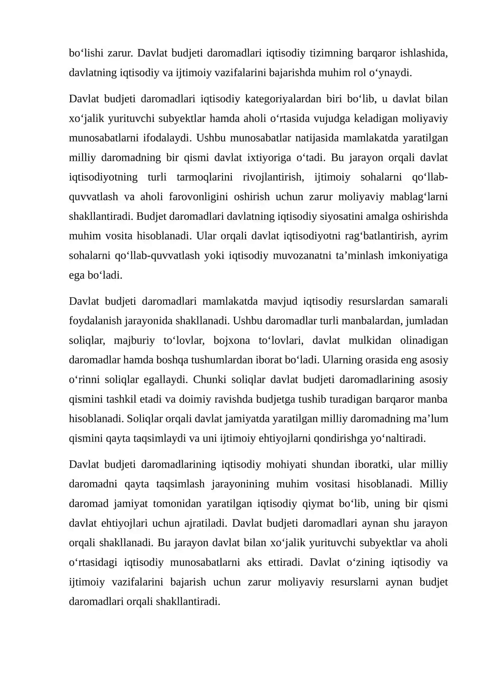 DAVLAT BUDJETI DAROMADLARINI SHAKLLANTIRISHDA SOLIQLARNING TUTGAN O‘RNI VA AHAMIYATI 4