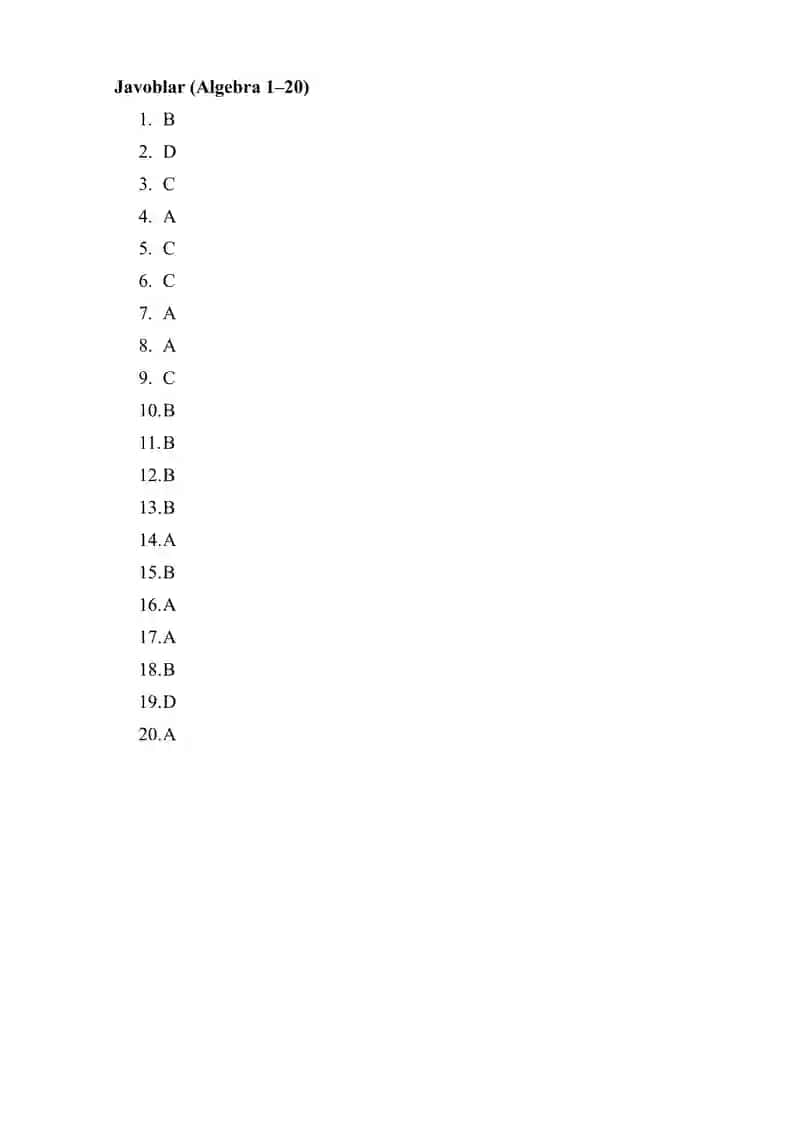 Matematika fan 10 sinflar uchun 100 talik test 4