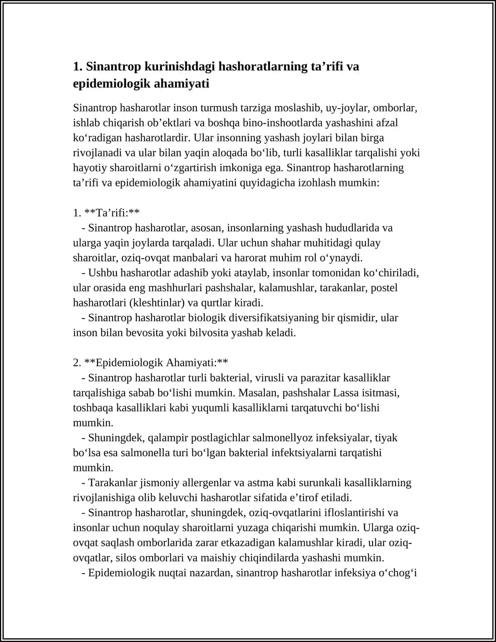 SINANTROP KURINISHDAGI HASHORATLAR 4