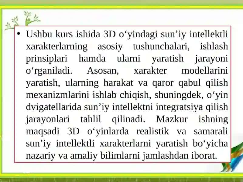 3D O'YINLARI UCHUN SUN'IY INTELEKTLI XARAKTER YARATISH 4