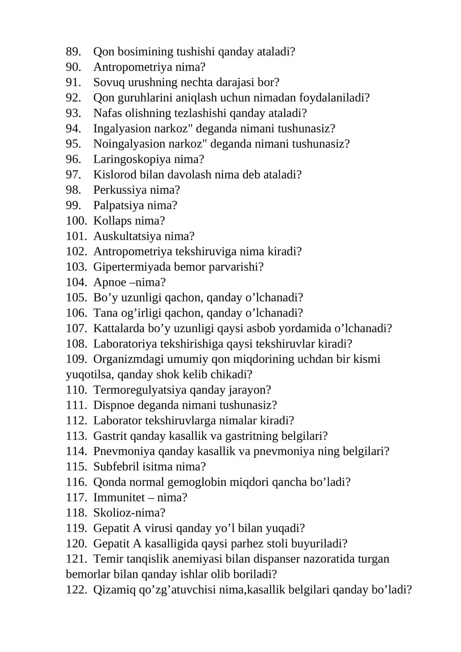Argos suhbat sog'liqni saqlash (O‘rta tibbiyot xodimlari uchun) suhbat savollari 4