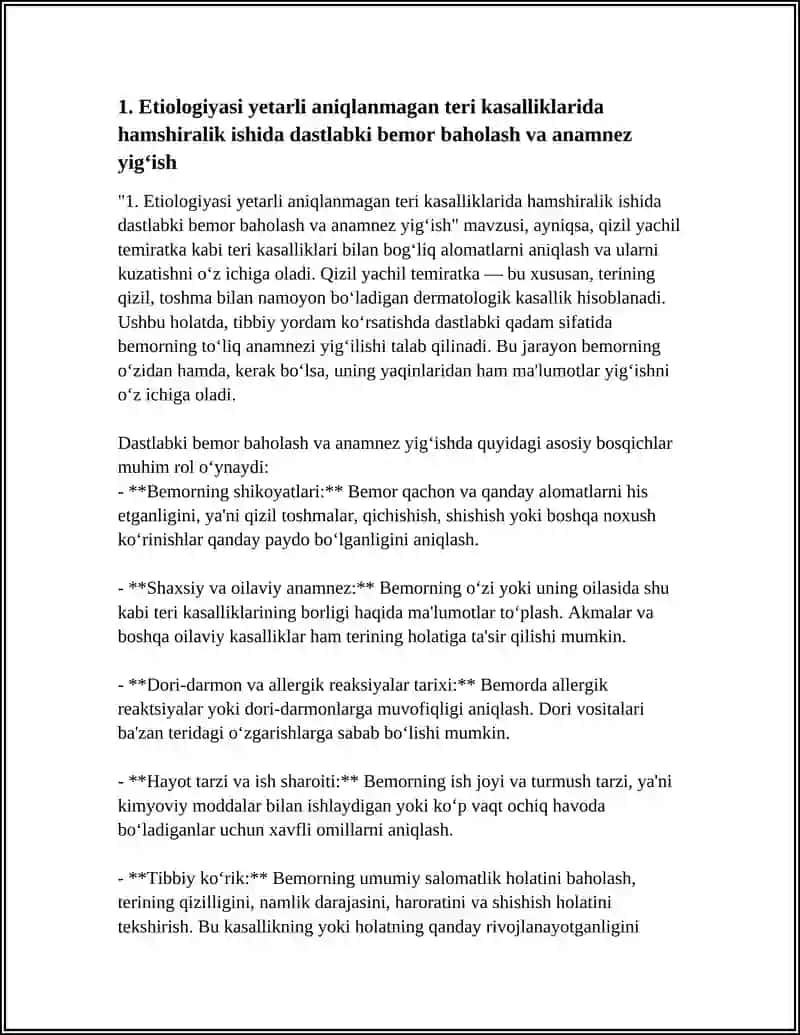 ETIOLOGIYASI YETARLI ANIQLANMAGAN TERI KASALLIKLARIDA HAMSHIRALIK ISHI QIZIL YAXSHIL TEMIRATKA 4