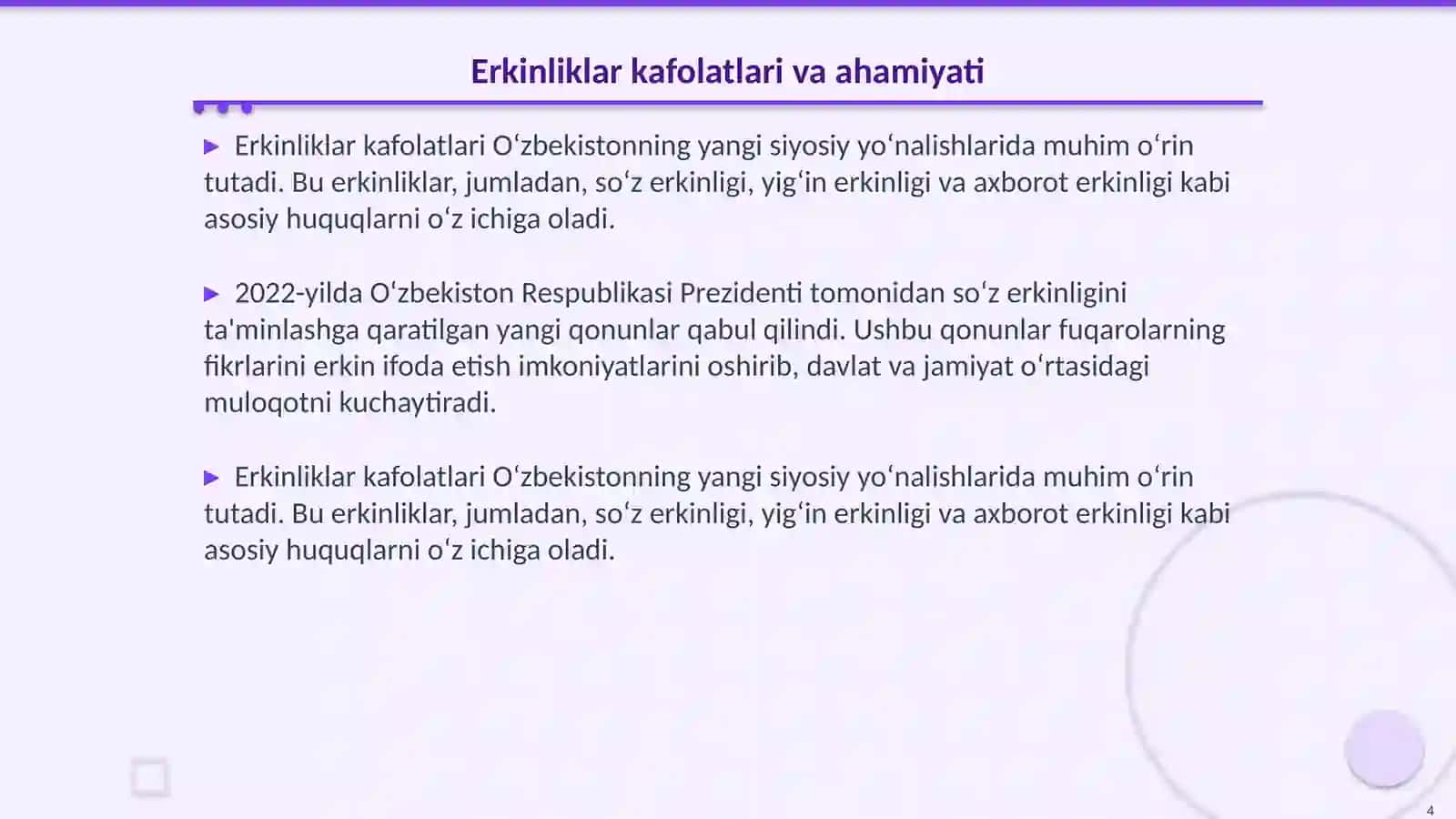 Yangi O‘zbekistonda inson haq-huquqlari va erkinliklari kafolatining yaratilishi 4