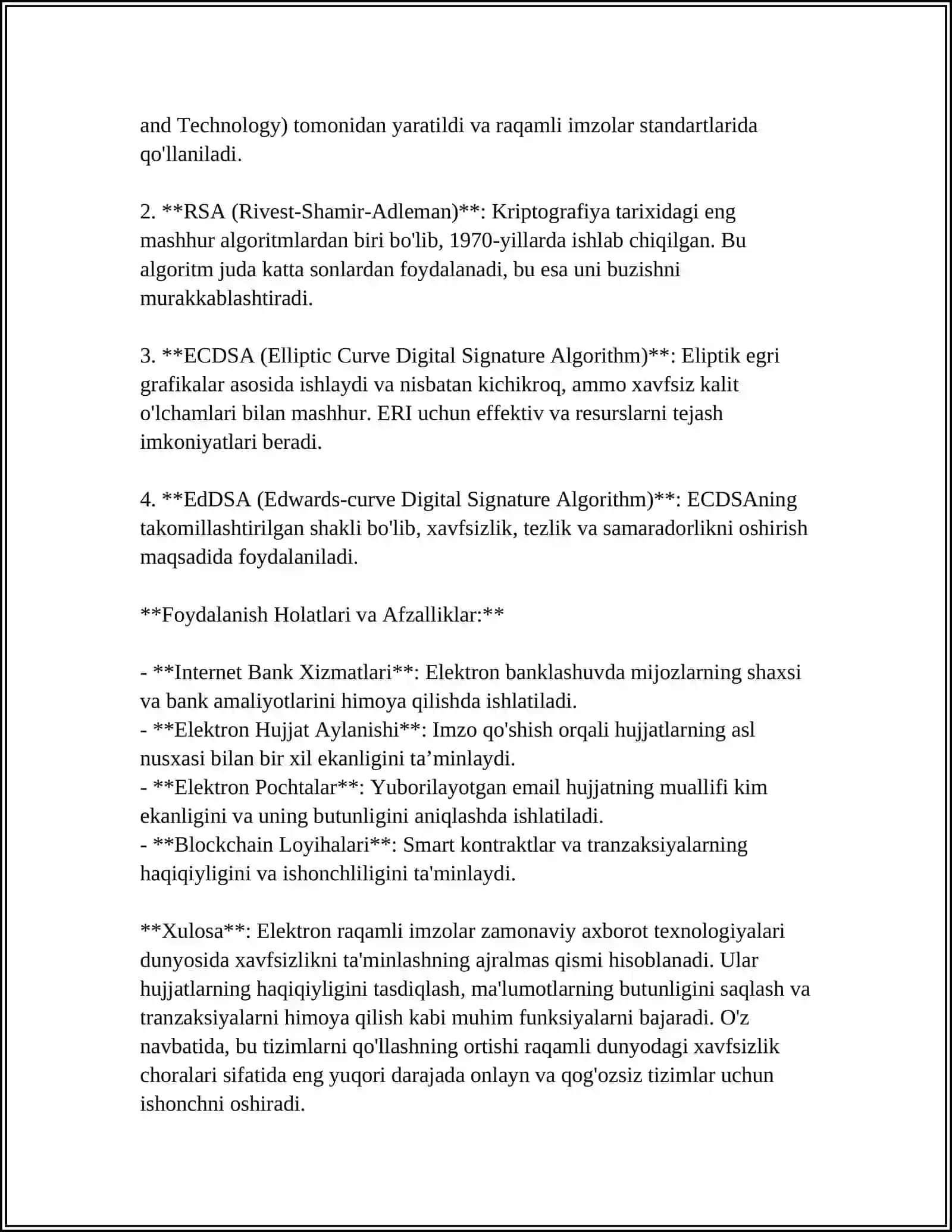 XORIJIY DAVLATLARNING ELEKTRON RAQAMLI IMZO ALGORITMLARI TAHLILI 4