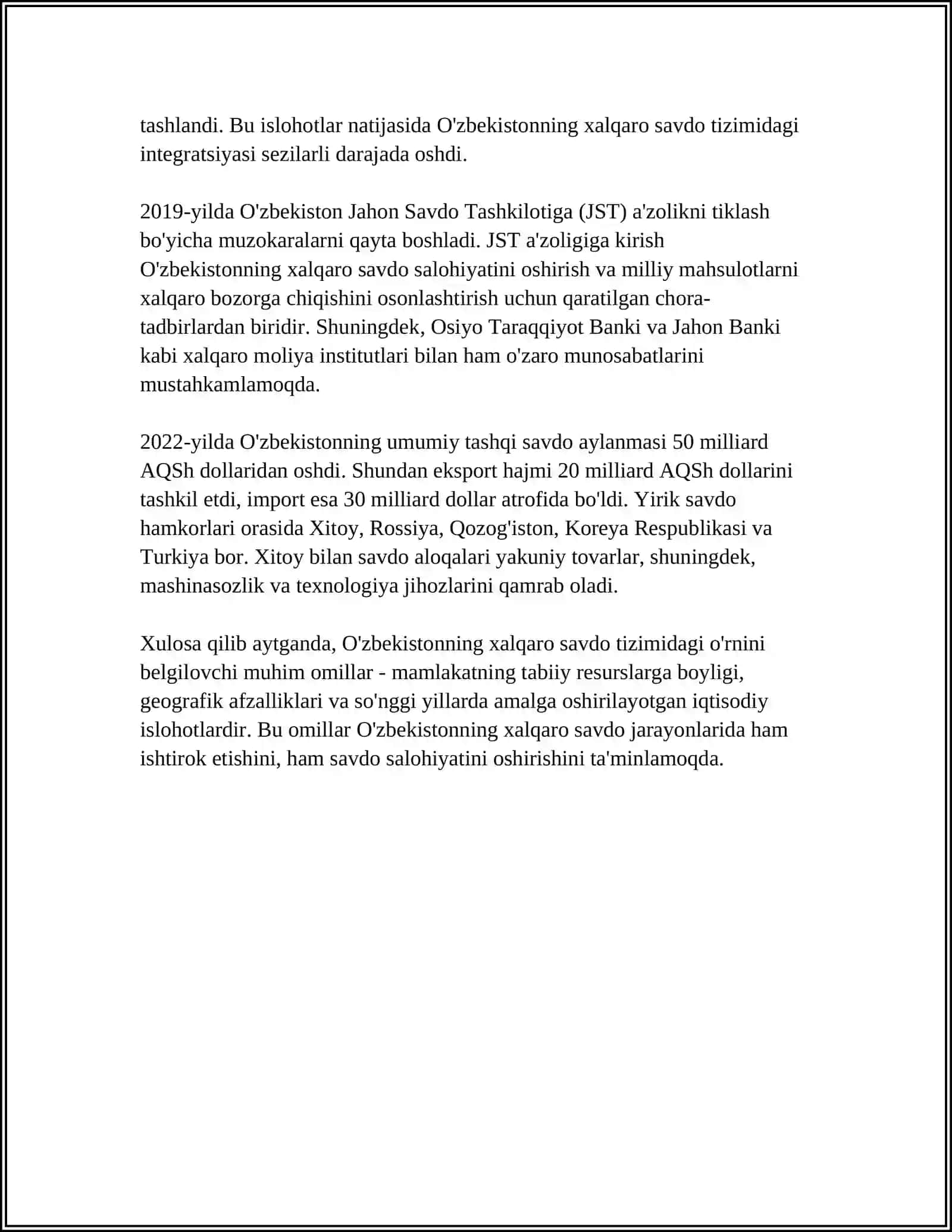 O'zbekistonning Jahon iqtisodiyotiga integratsiyalashuvi va tashqi iqtisodiyot 4