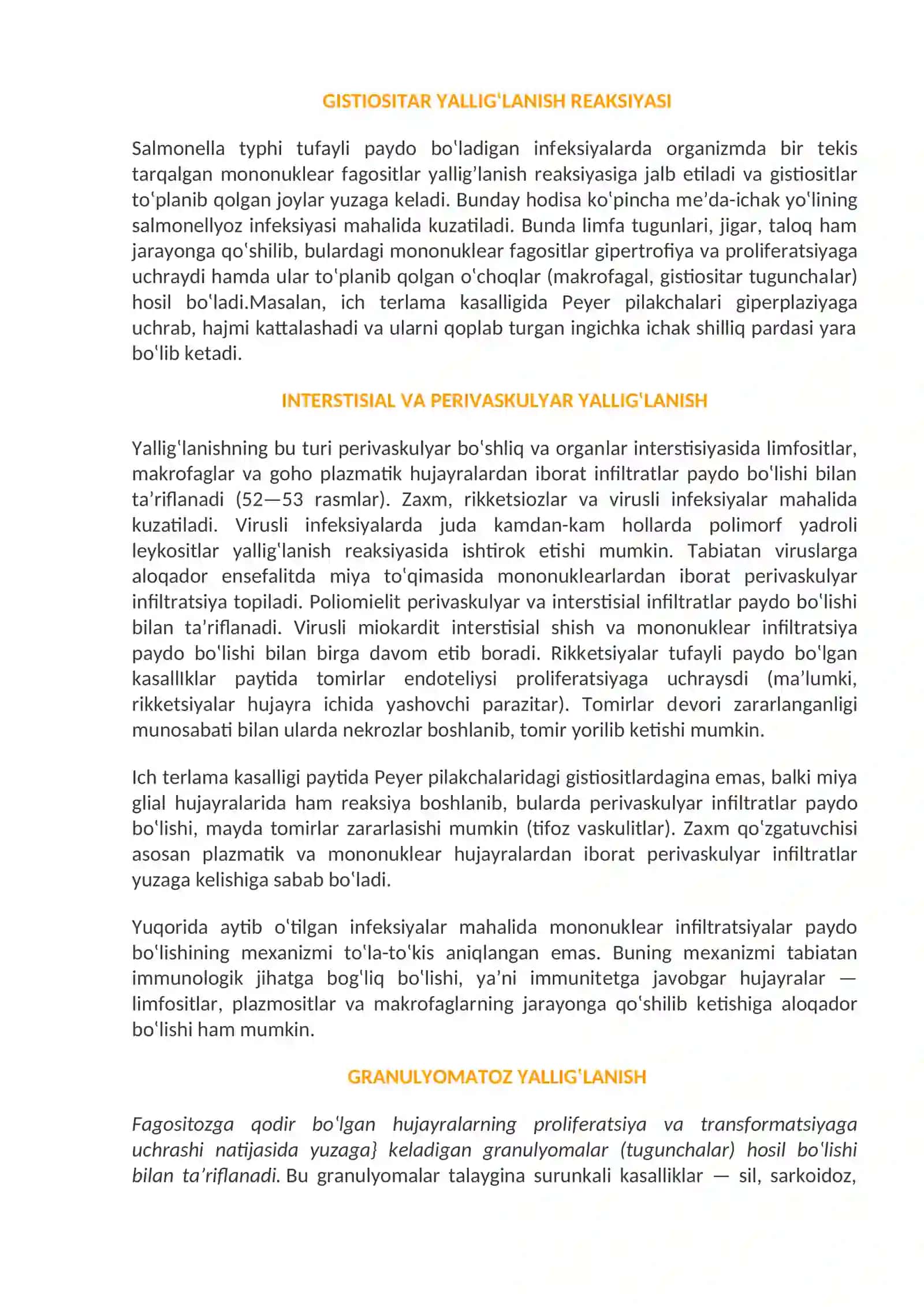 Surunkali yallig‘lanish. Yallig‘lanishni tizimli tasirlari. Xujayra reparatsiyasi 4