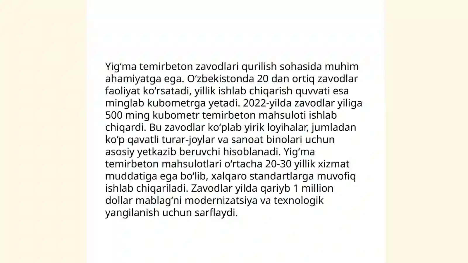 Yigʻma temirbeton buyum va qurilmalarni ishlab chiqarish 4
