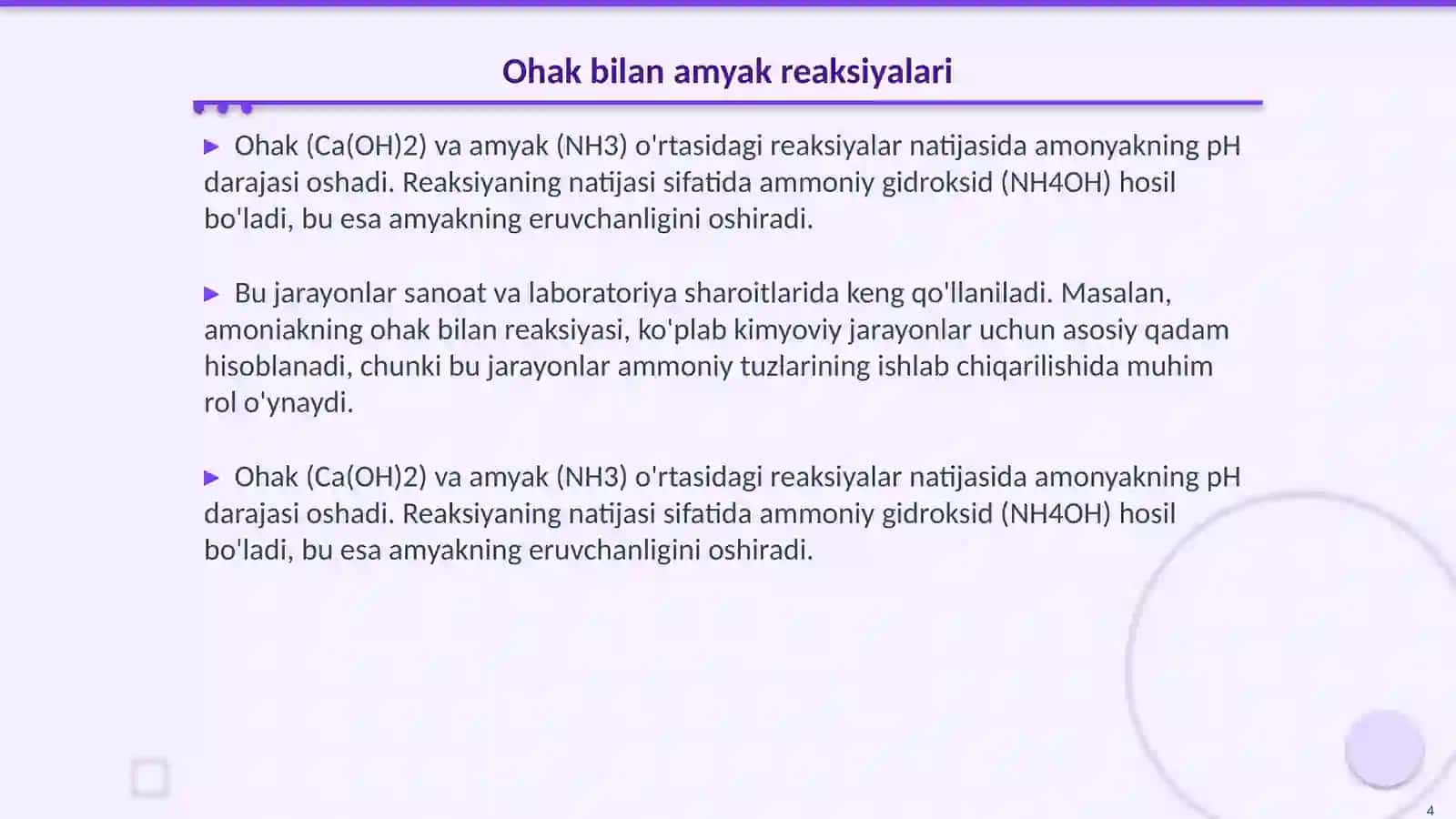 Amoni tuzlaridan ohak ta'sirida amyak olish va uni xossalarini o'rganish 4