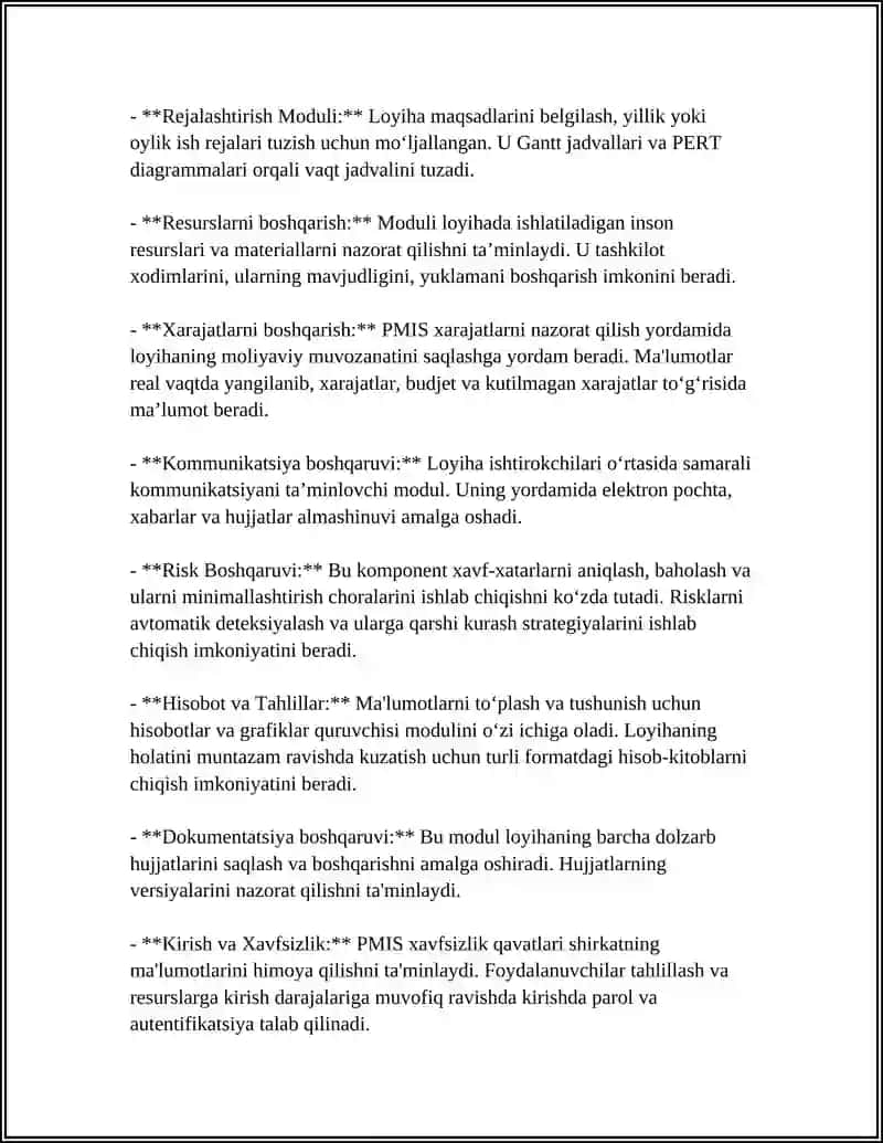 Loyihalarni boshqarish axborot tizimlari (PMIS)ning arxitekturasi va komponentlari 4