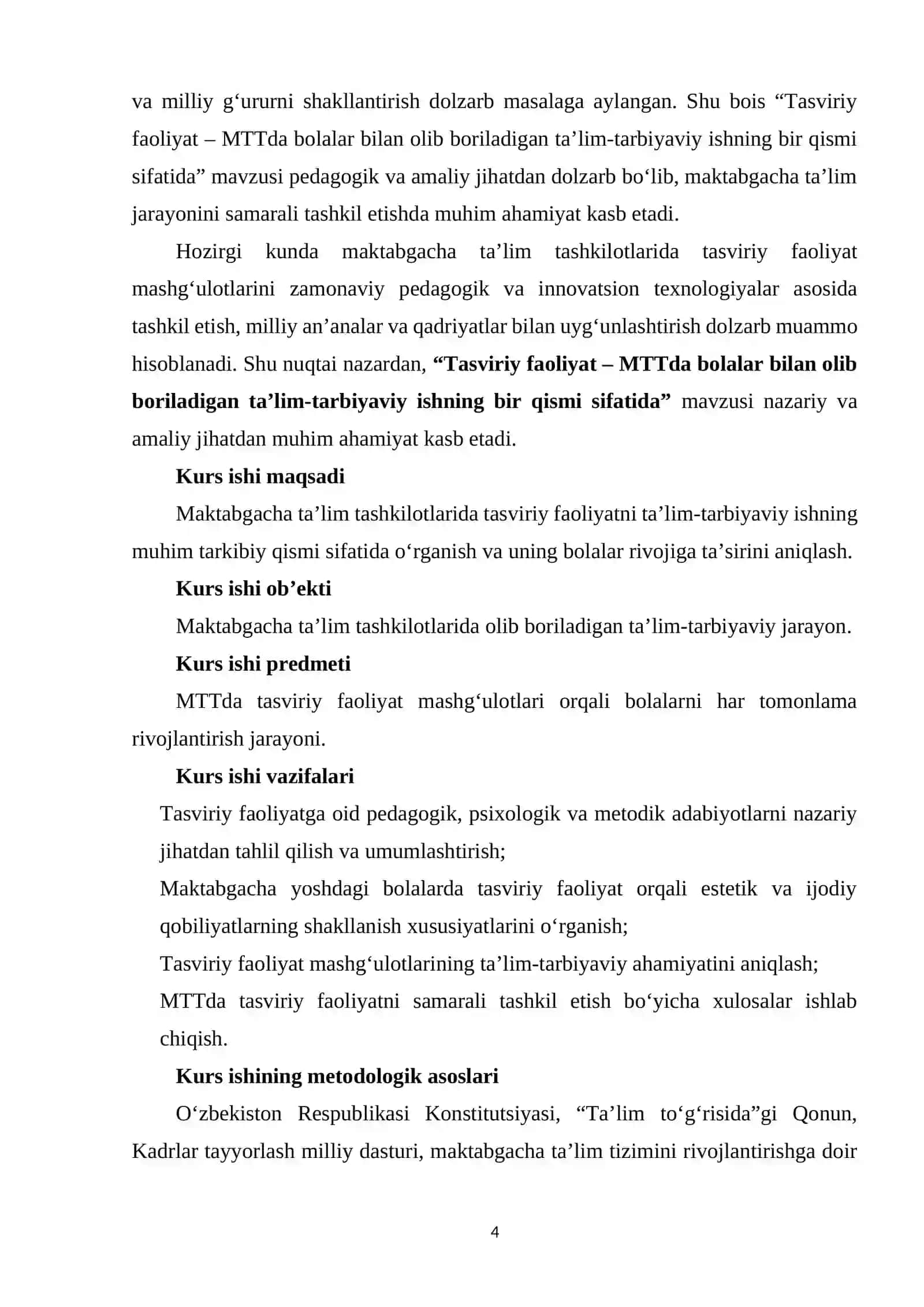 Tasviriy faoliyat-MTTda bolalar bilan olib boriladigan taʼlim- tarbiyaviy ishning bir qismi sifatida 4