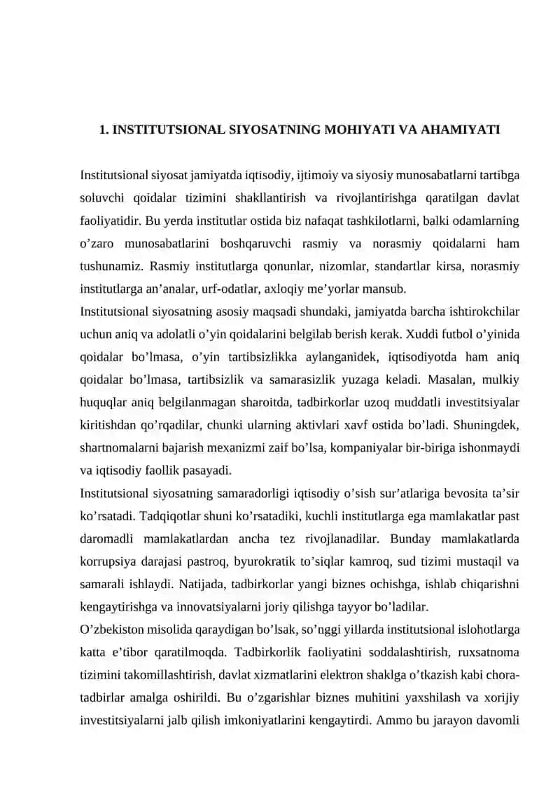 INSTITUTSIONAL SIYOSAT VA INSTITUTSIONAL INFRATUZILMA FAOLIYATINING ASOSIY YO’NALISHLARI 4