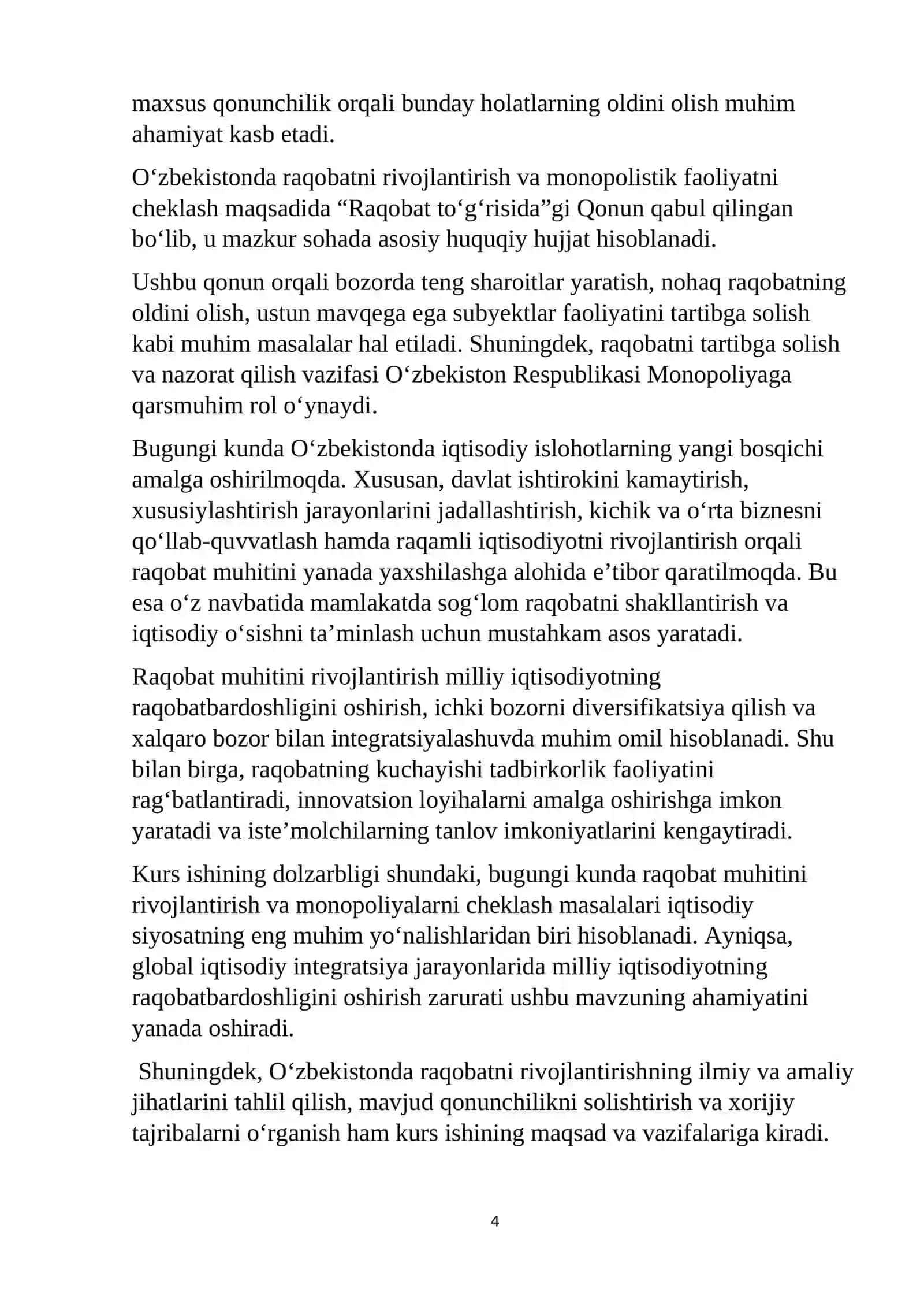 O'ZBEKISTONDA RAQOBAT VA MONOPOLIYA TO’G’RISIDAGI QONUNCHILIKLARNING TAHLILI 4