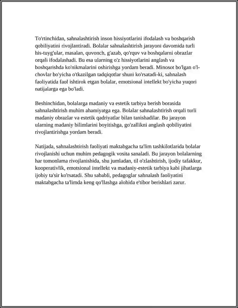 MAKTABGACHA TAʼLIM TASHKILOTDA SAHNALASHTIRISH FAOLIYATNING AHAMIYATI 4