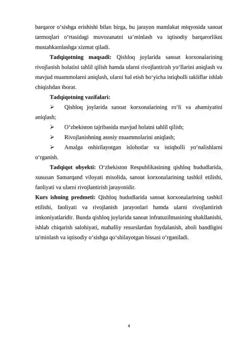 “Mamlakatimiz qishloq joylarida sanoat korxonalarini rivojlantirish istiqbollari” mavzusida ilmiy ish 4